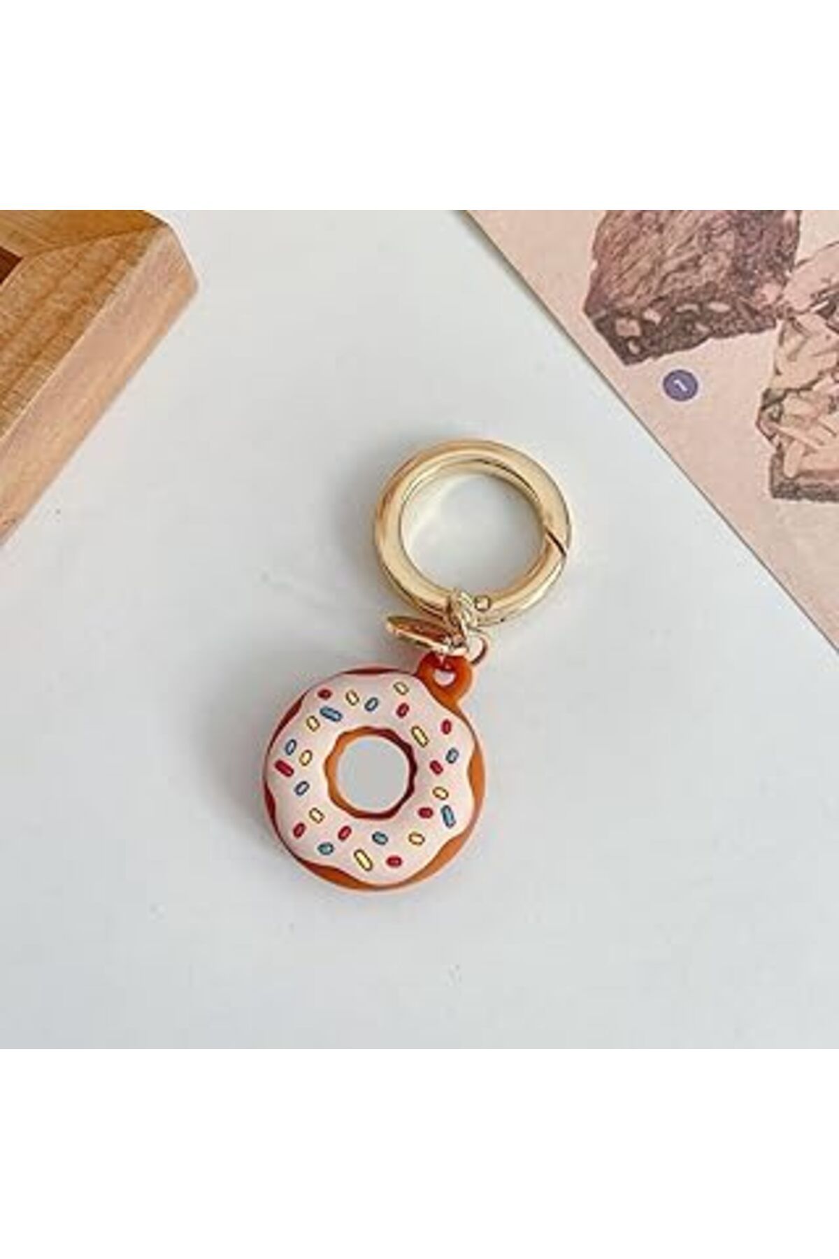 Mu Art Ahşap Newpole Airtag Için Kılıf Anahtarlıklı Kek Şeklined Anahtalıklı Kılıf Darbeye Dayanılı Yumuşak Sili