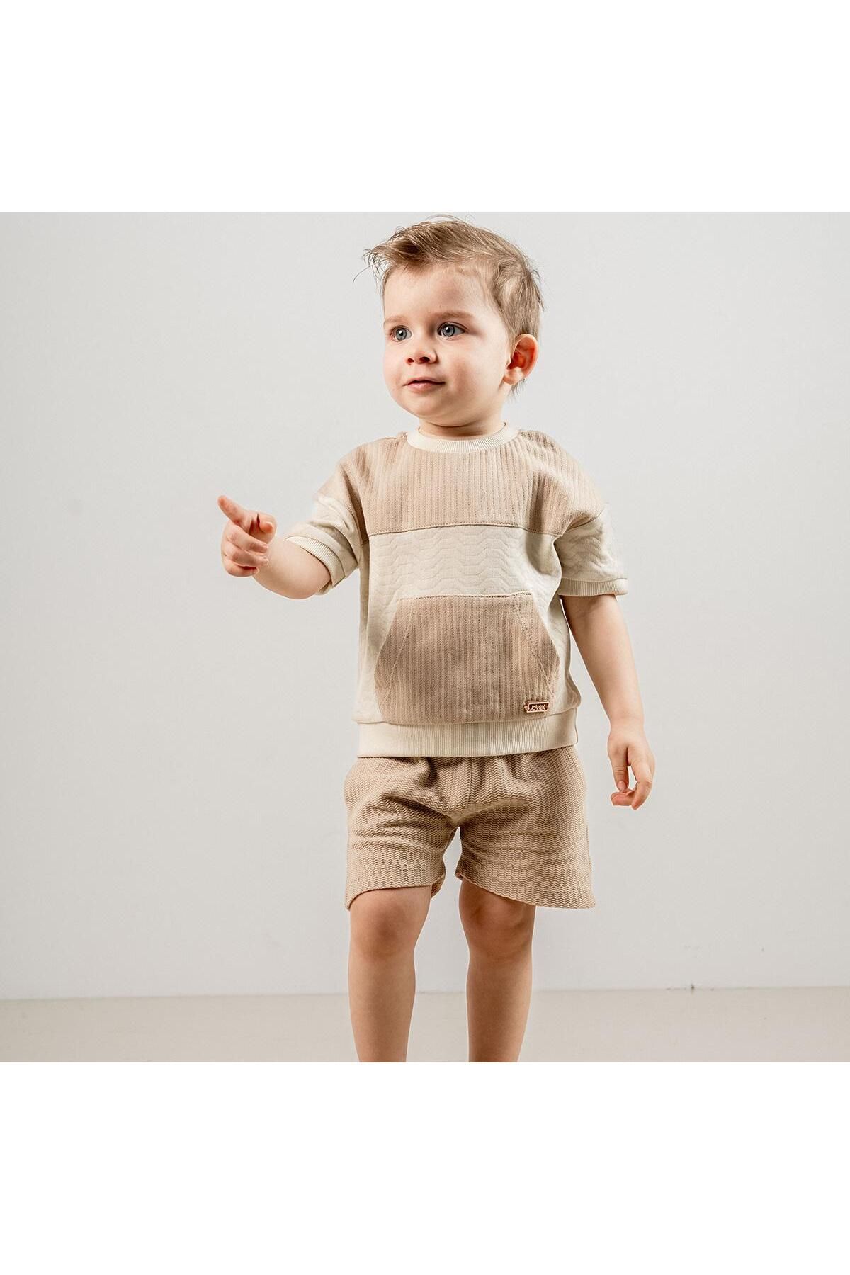 Pure Kids Store %100 Organik Pamuk, Kanguru Cepli, Nefes Alan Kumaş Erkek Bebek Yazlık T-Shirt Şort Takım