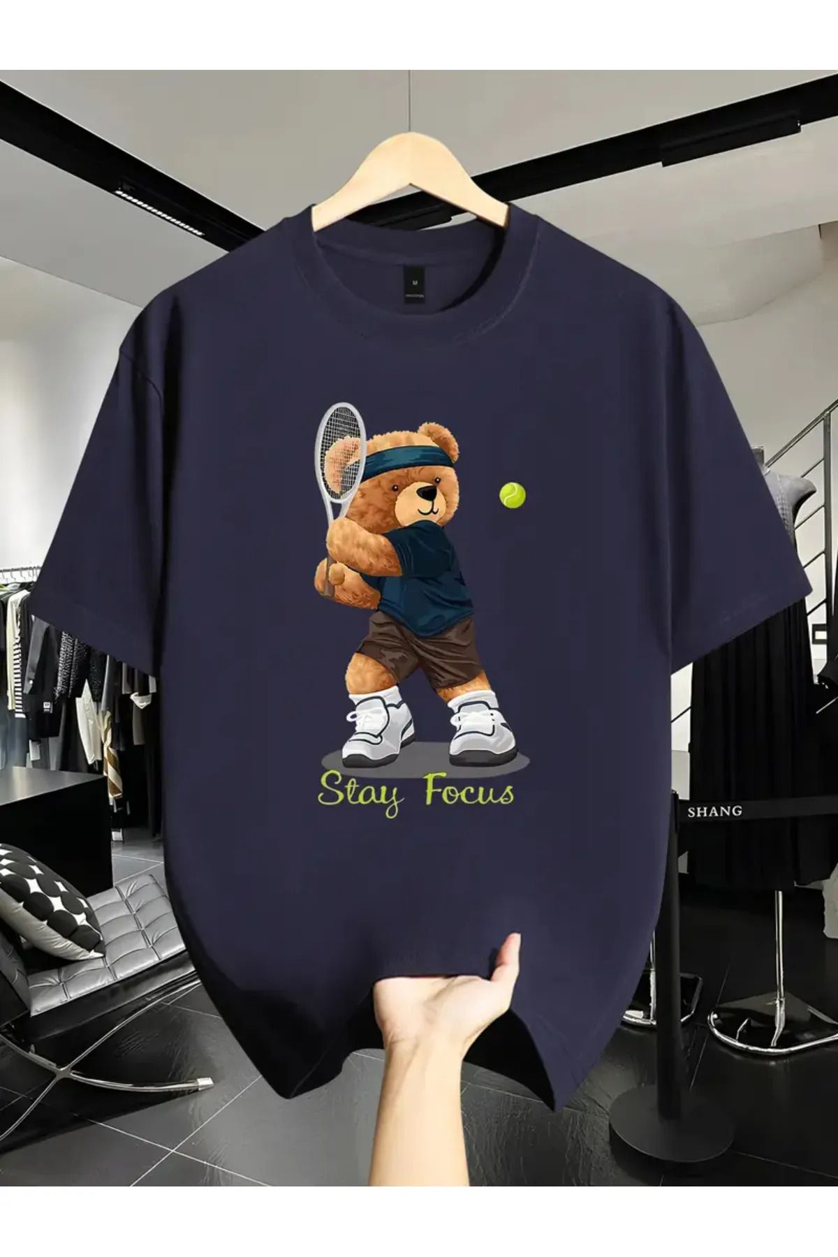 Koklonmoda Unisex Tennis Bear Baskılı Oversize T-Shirt