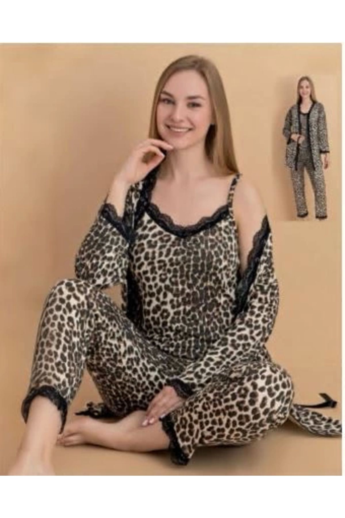 Kocabey 6066 Kadın Askılı Sabahlıklı Pijama Takımı