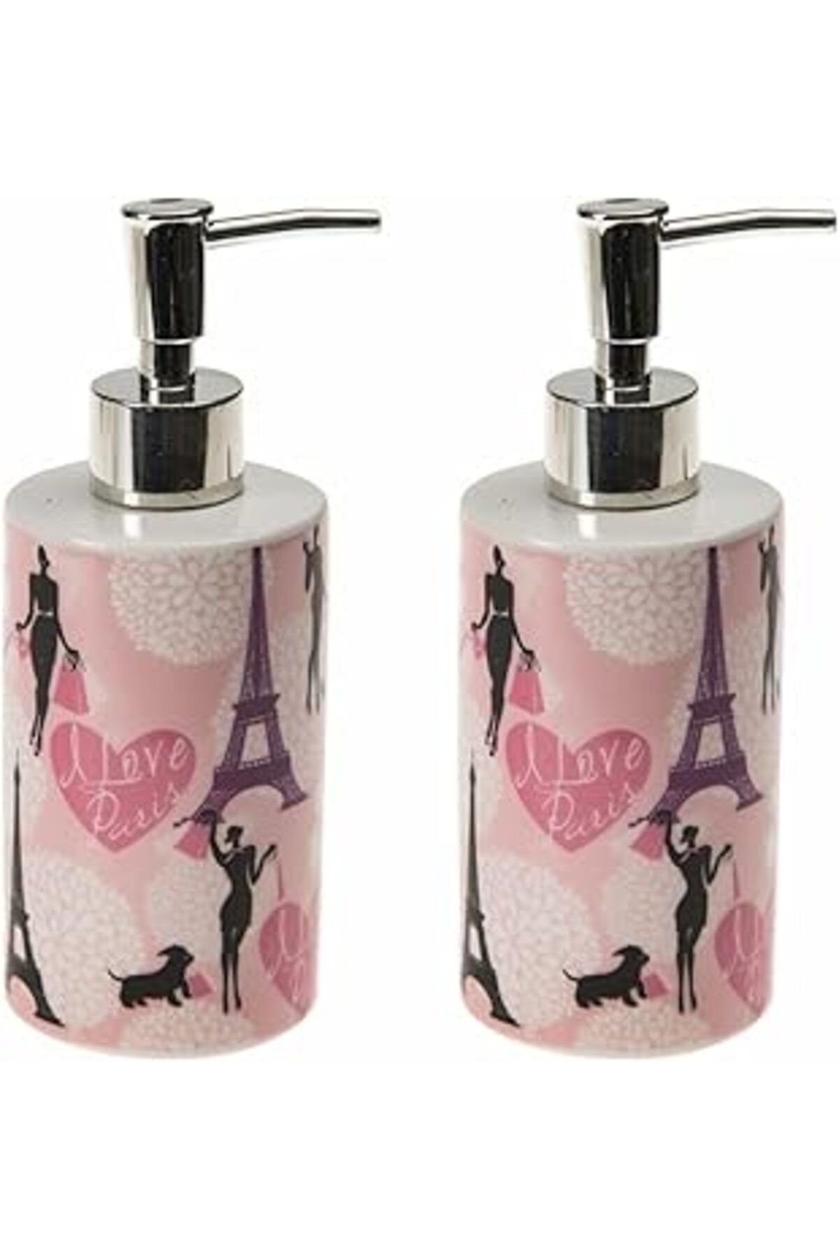 Mu Art Ahşap Bosphorus Homi Banyo Seti Seramik Sivi Sabunluk 2 Adet Kizli Paris Desenli 7x7x18cm 320ml