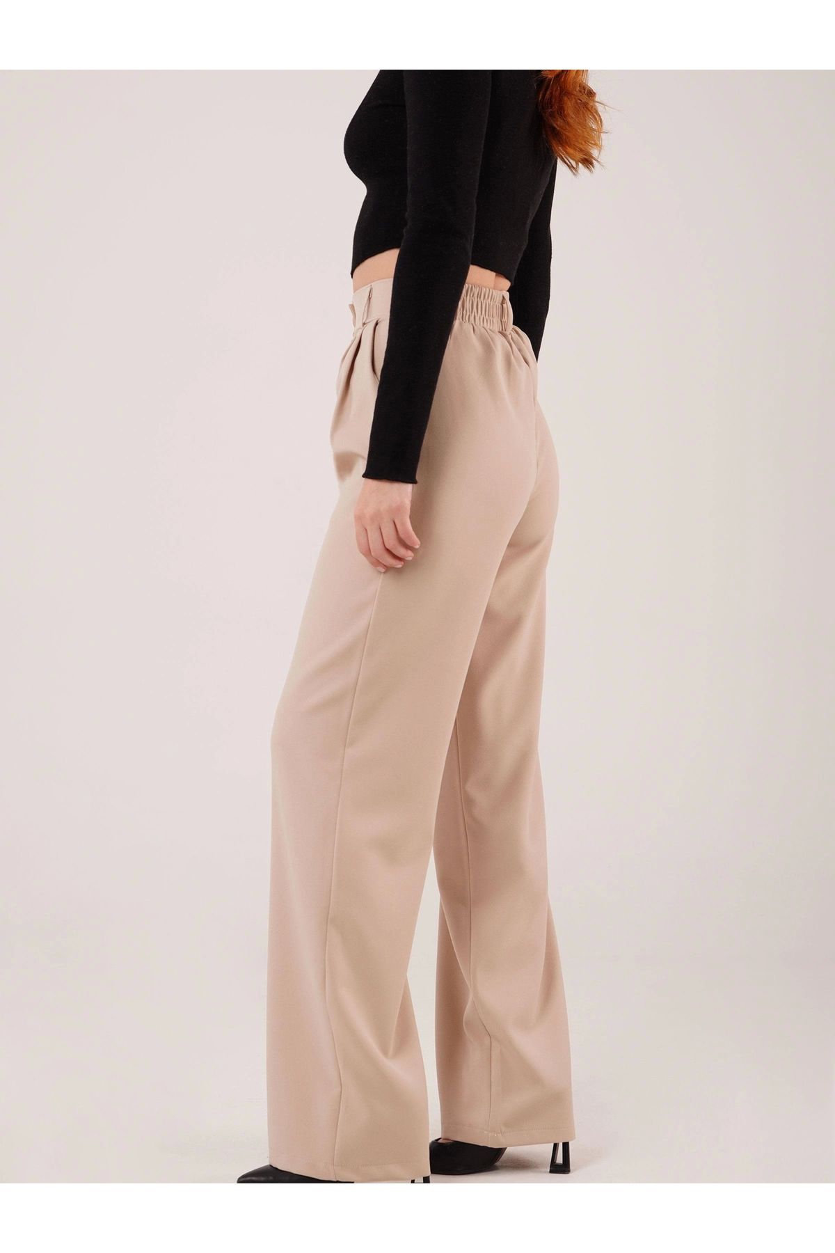 POLEXP Elegan Bol Paça Piliseli Pantolon