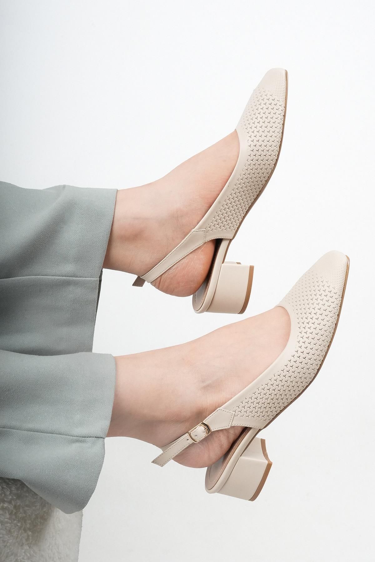 Stilbagshoes AMANDA LAZER BASKILI KADIN AYAKKABI BEJ