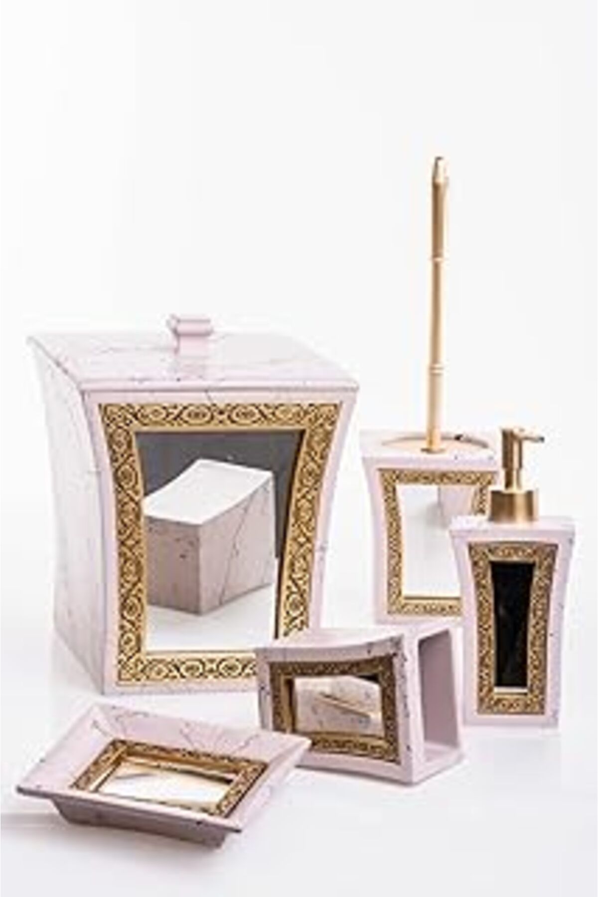 Mu Art Ahşap Mukko Home Aynali Çerçeve 5 Parça Lüks Banyo Seti
