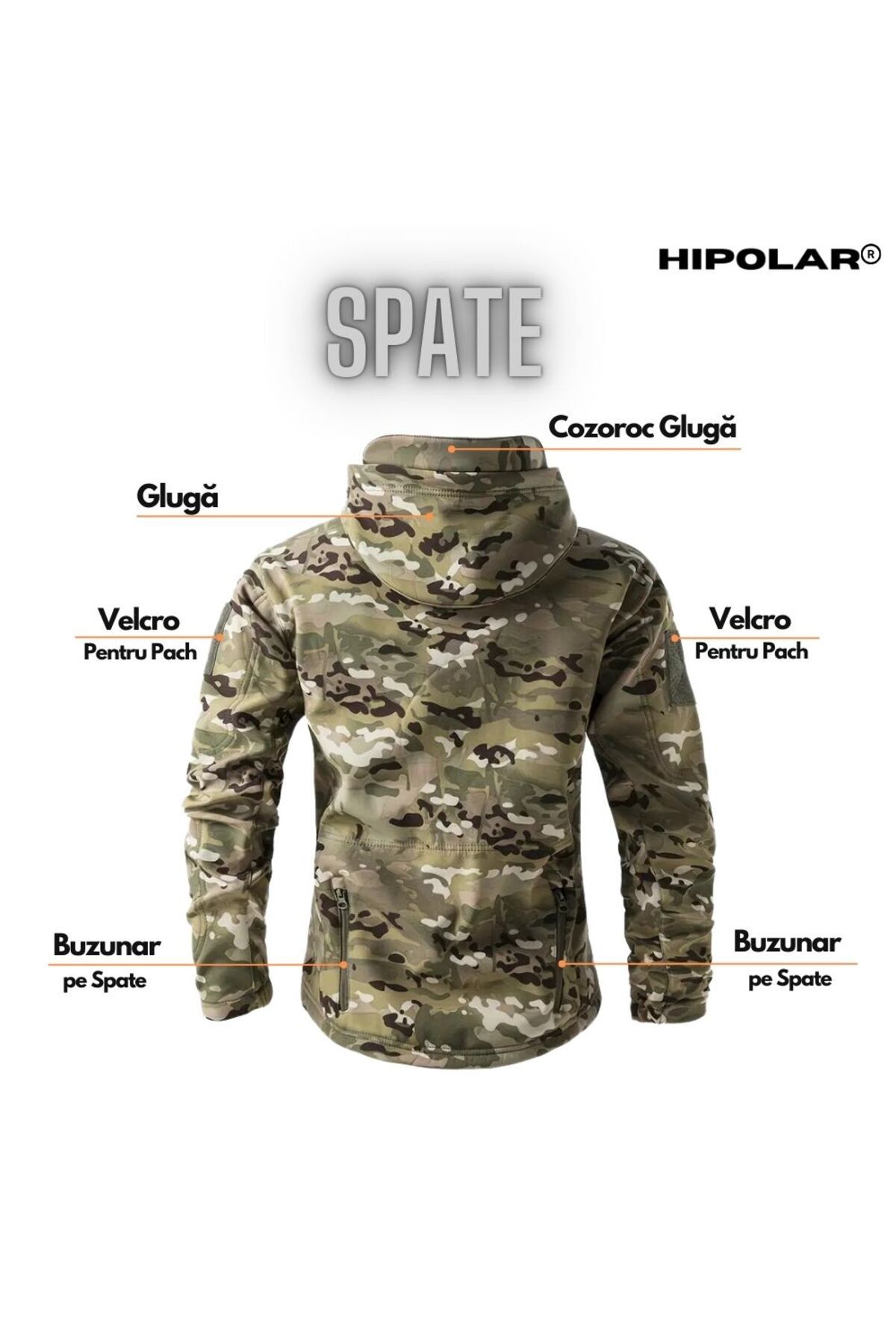 Hipolar-Jacket for Autumn-Winter, Size M, Softshell with Fleece Interior, Camouflage Multicam, Waterproof an 3