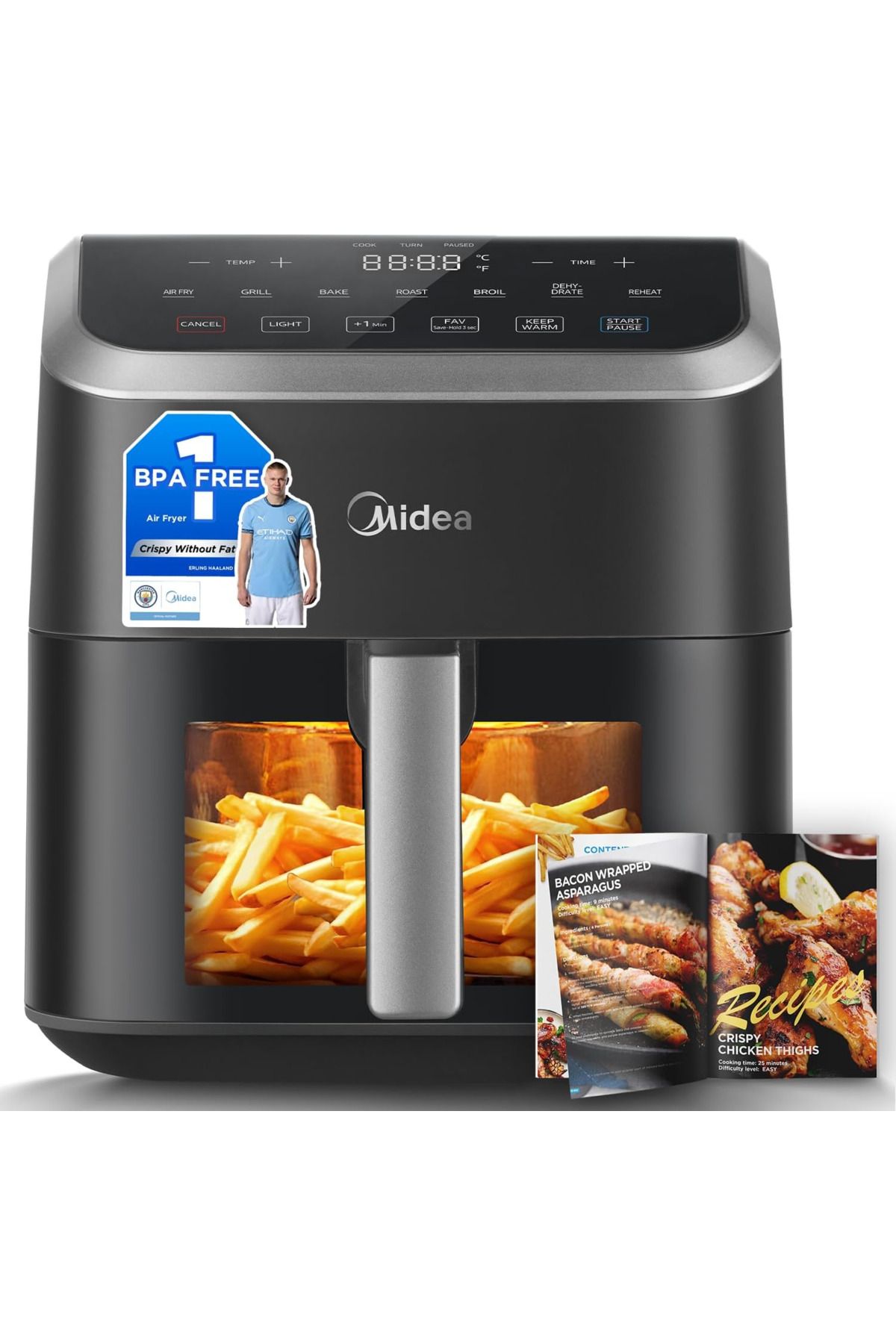 Midea 5L Airfryer Cam Pencereli, 7 Programlı, Yağsız Kızartma, +1 Dakika, Isı Işıklı