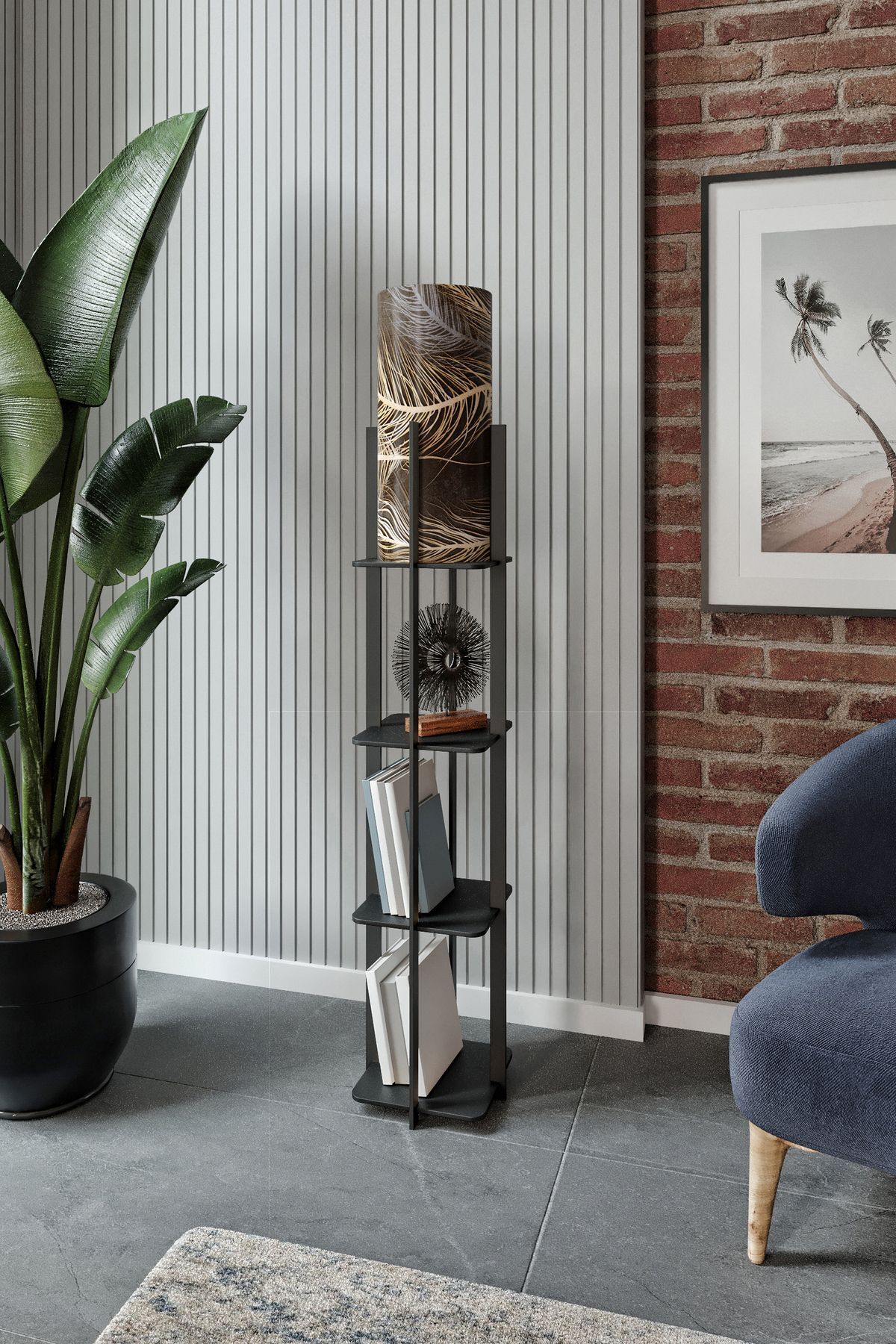 SerenityHaven Quattro Raflı Lambader Black