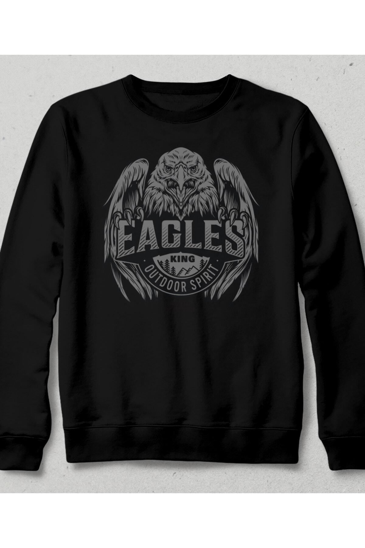 Pisa Art Erkek Siyah Eagles King Cepsiz Sweatshirt