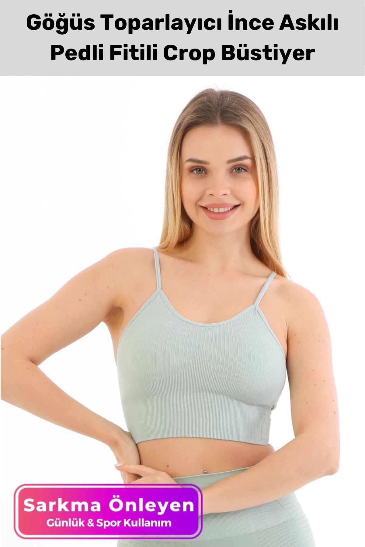 PeraNova Premium Göğüs Toparlayıcı Sarkma Önleyen Spor Günlük İnce Askılı Pedli Fitilli Crop Büstiyer