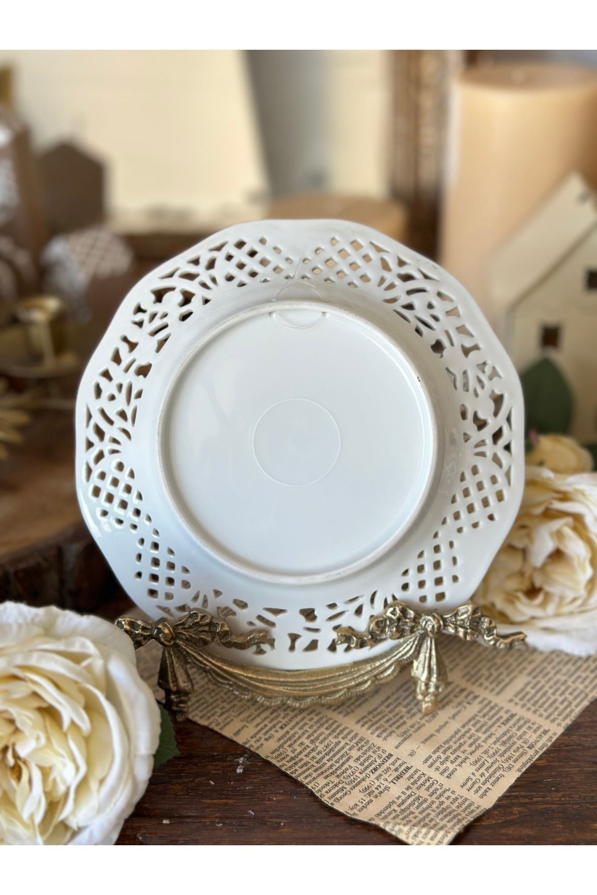 Handmadesign-Set of 3 Antique Openwork Porcelain Butterfly Flower Pattern Presentation Wall Plates 19,5 cm 4
