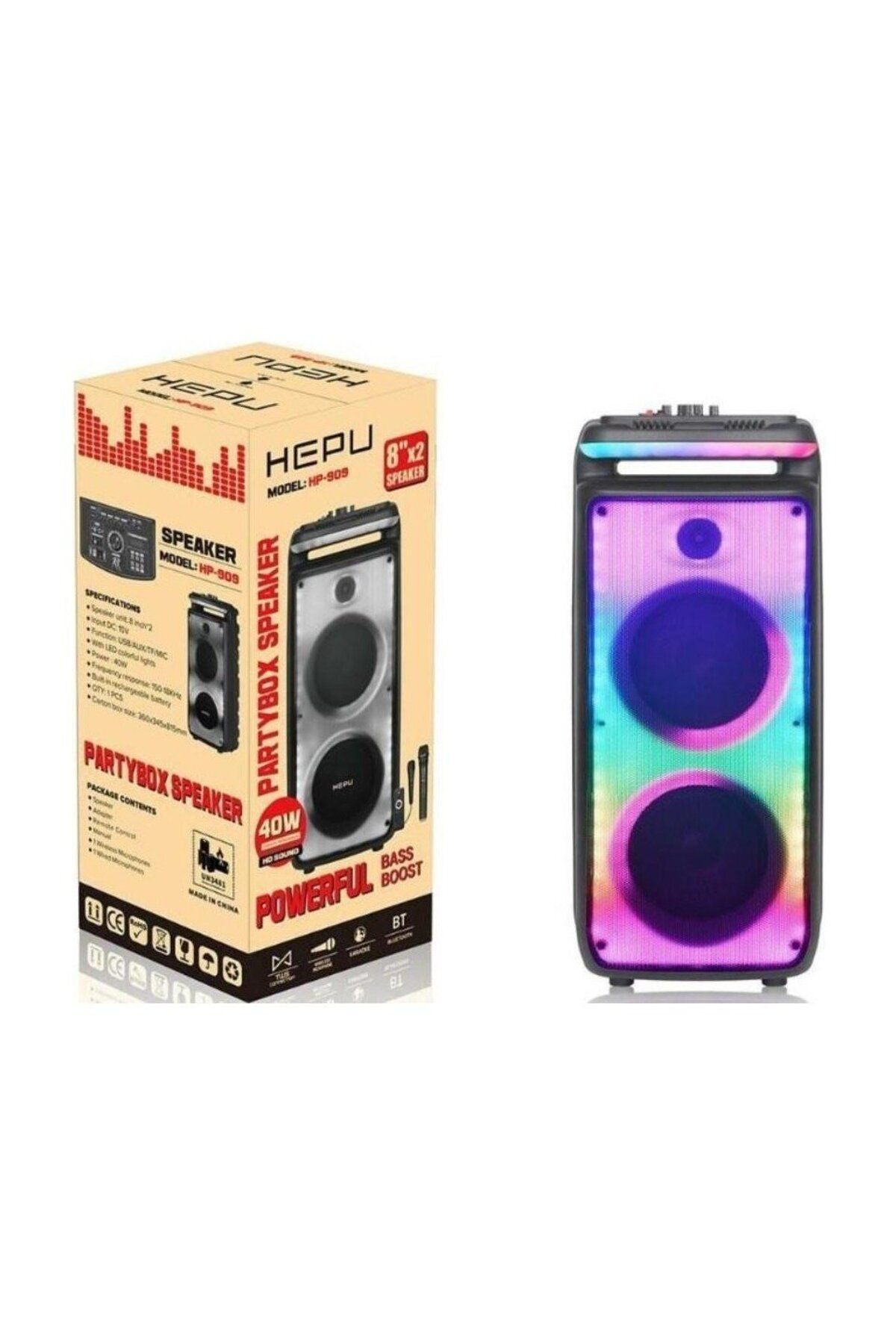 HEPU HP-909 2X8'' 30CM KABLOSUZ 1 EL MİKROFON ŞARJLI MÜZİK KUTUSU & MEVLÜT ANFİSİ