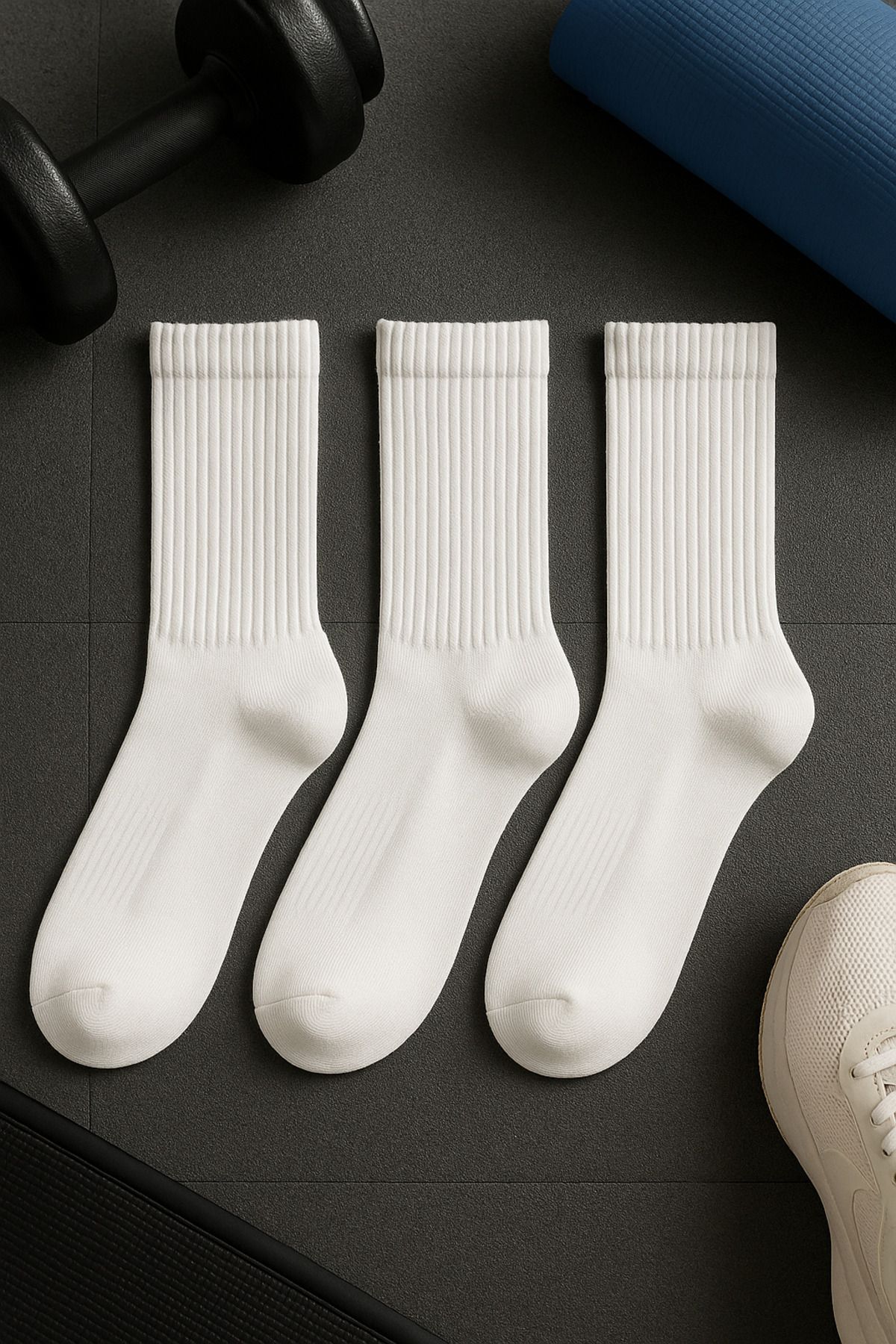 BATUSHE 3’lü Unisex Spor Çorap – Beyaz çorap -tenis çorabı- spor çorabı- kolej çorabı 38-42-46