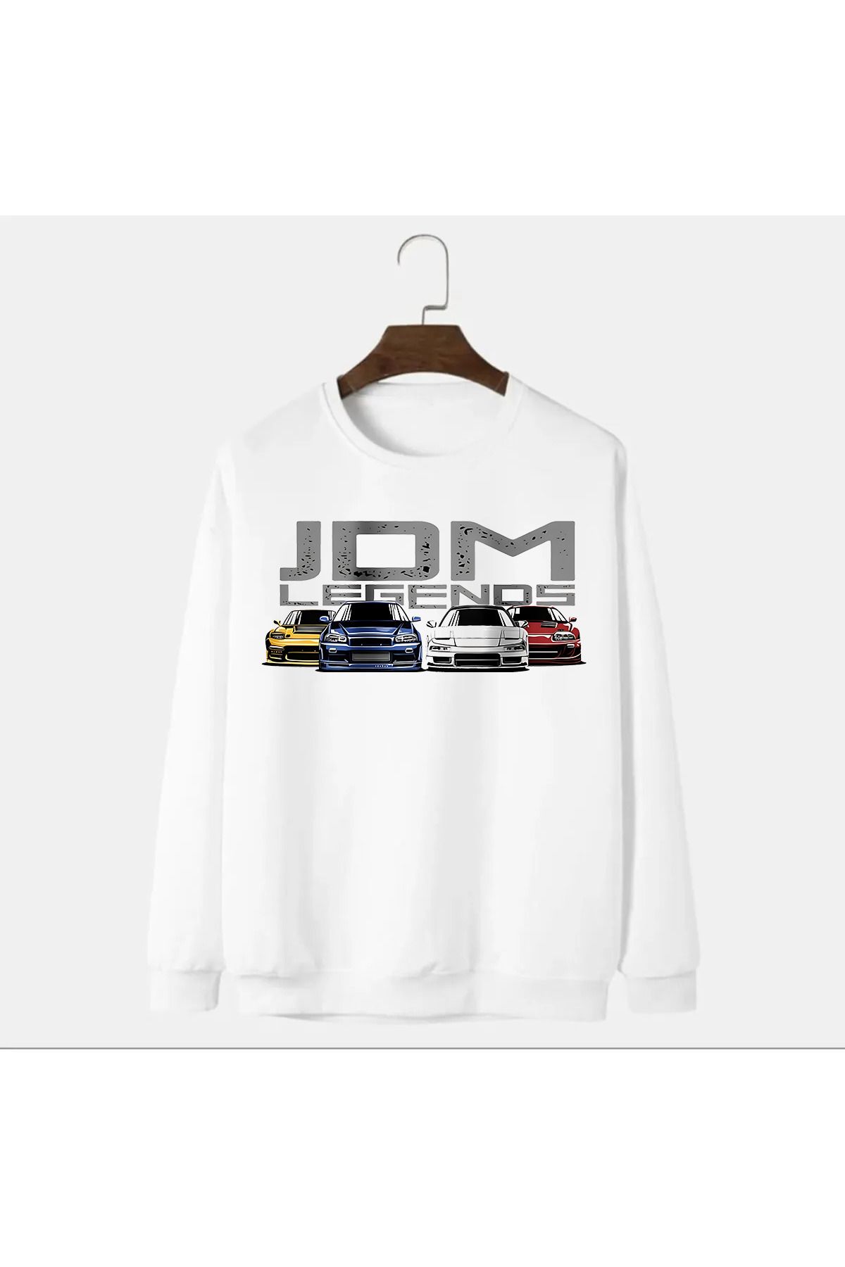 Pisa Art JDM LEGENDS TASARIM YUVARLAK YAKA BEYAZ SWEATSHİRT