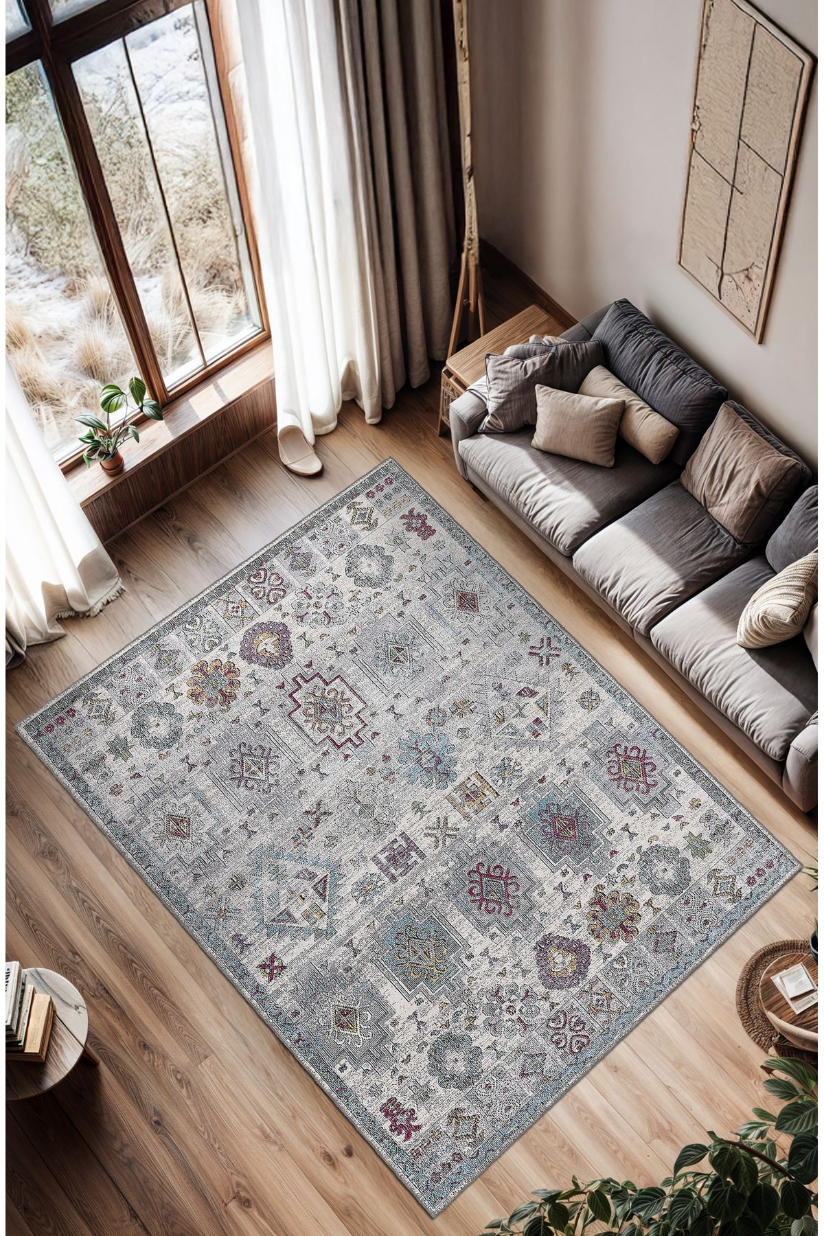 BigArts Home Makinede Yıkanabilir Kaymaz Taban Leke Tutmaz Etnik Salon Halısı Mutfak Halısı ve Yolluk