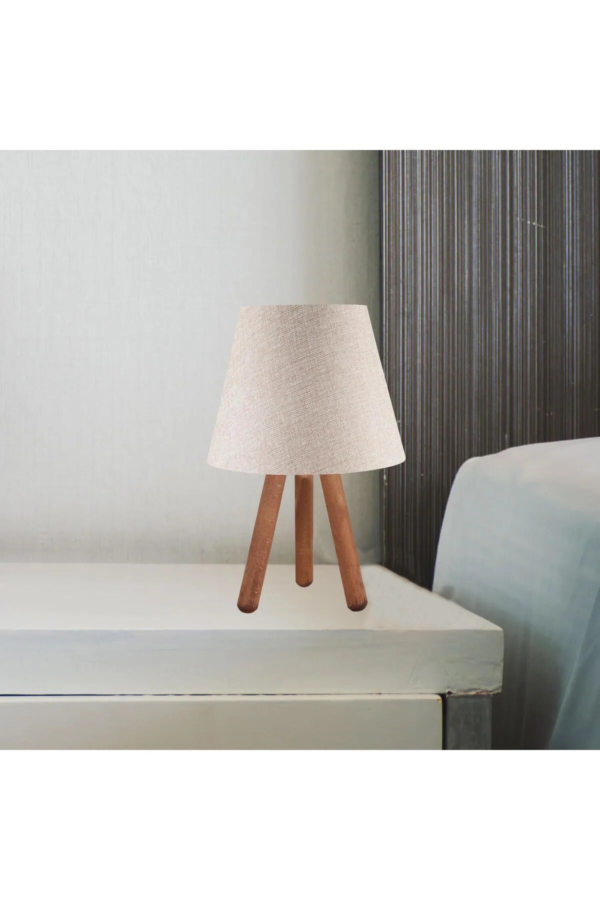 SerenityHaven Wood Ahşap Keten Kumaş Başlıklı Abajur