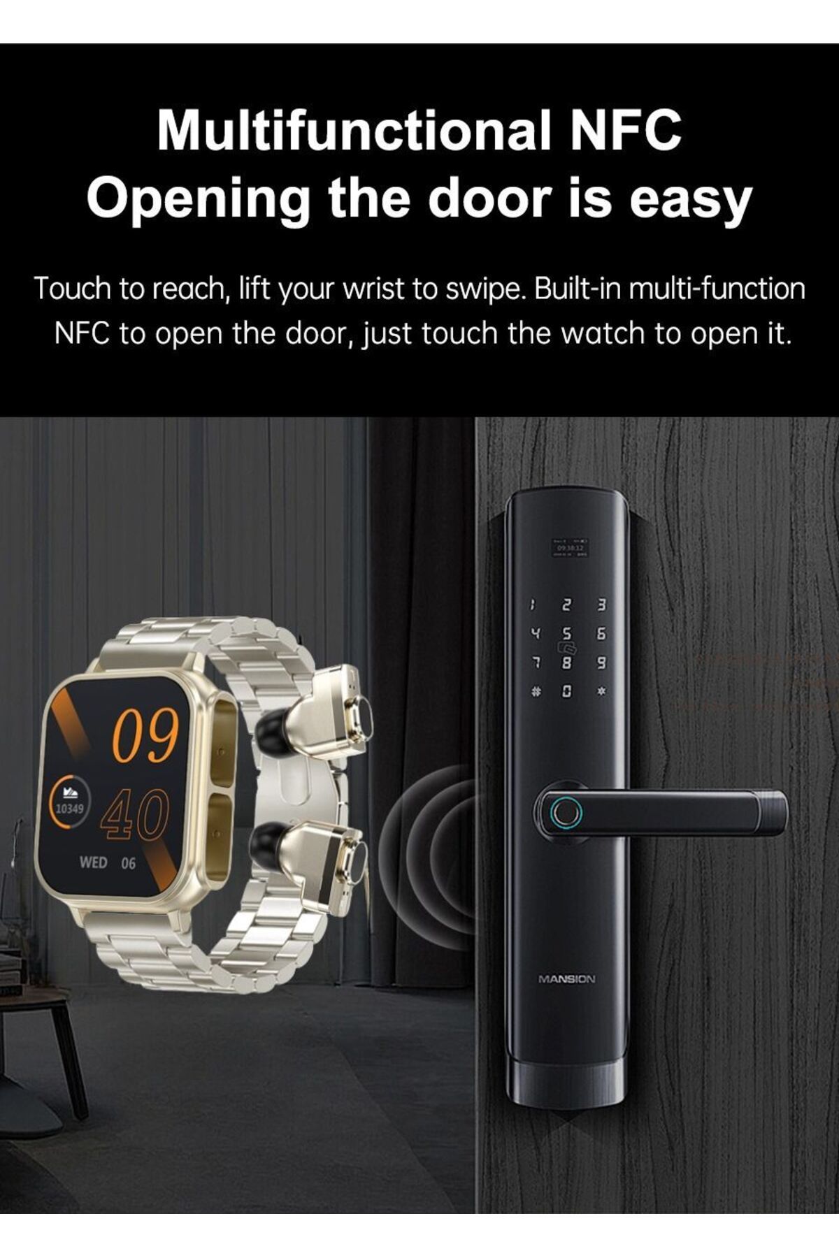 zeevos-n22 smartwatch with built-in Bluetooth headphones, NFC, Bluetooth call, 3