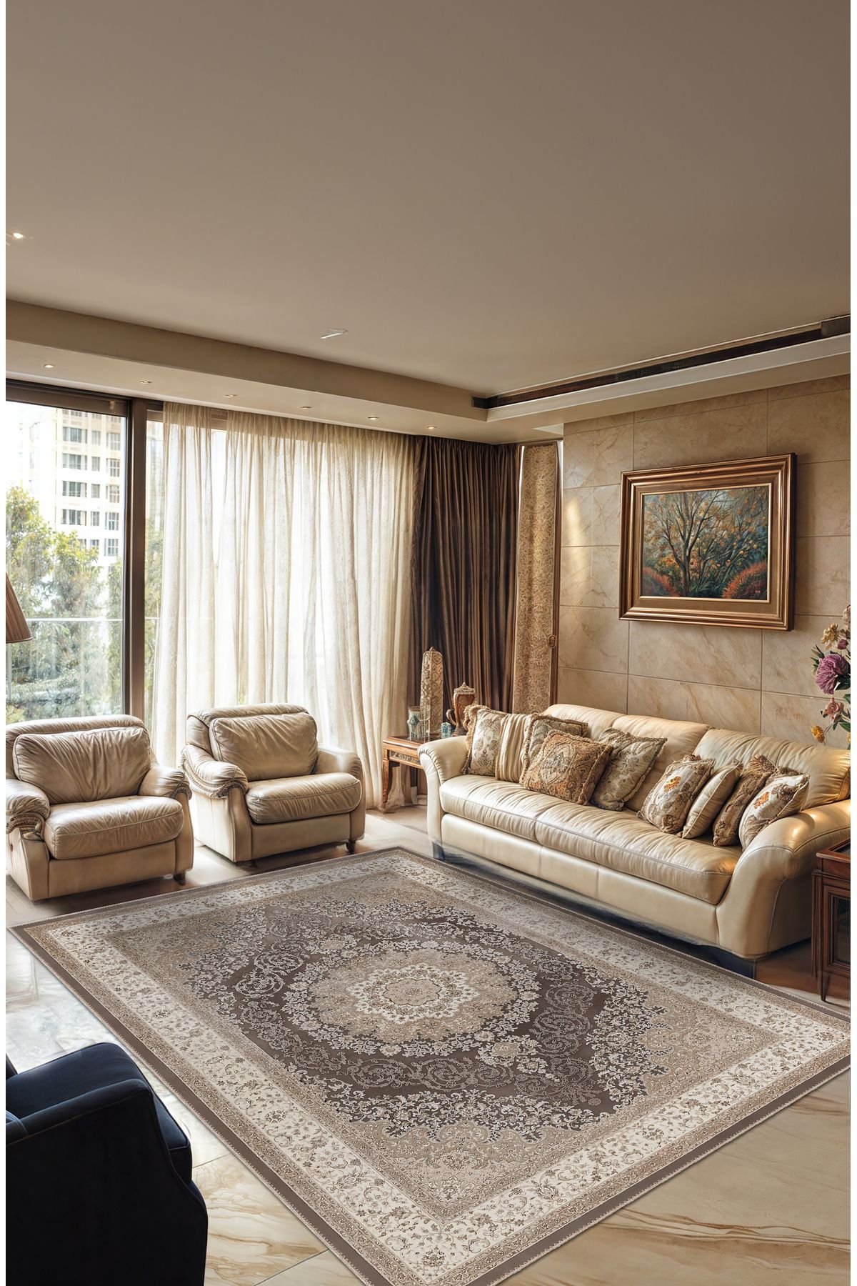 BigArts Home Makinede Yıkanabilir Kaymaz Taban Leke Tutmaz Göbekli Salon Halısı Mutfak Halısı ve Yolluk