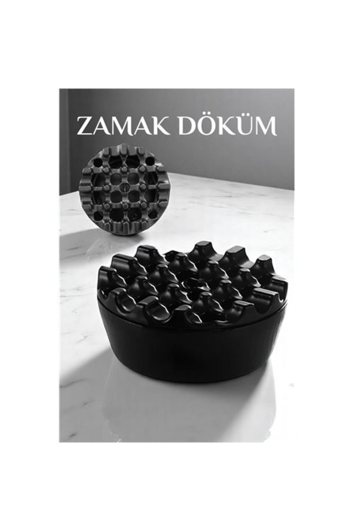 Pİ GLOBAL Kapaklı Zamak Döküm Yuvarlak Küllük Metal Kül Tablası - Kafe Küllüğü SİYAH