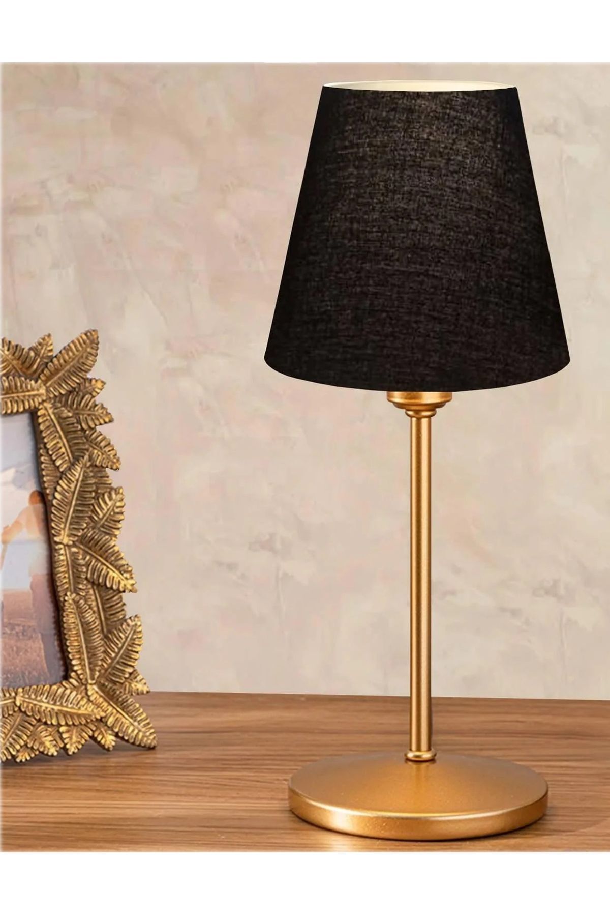 SerenityHaven Mila Gold Siyah Kumaş Başlık Abajur