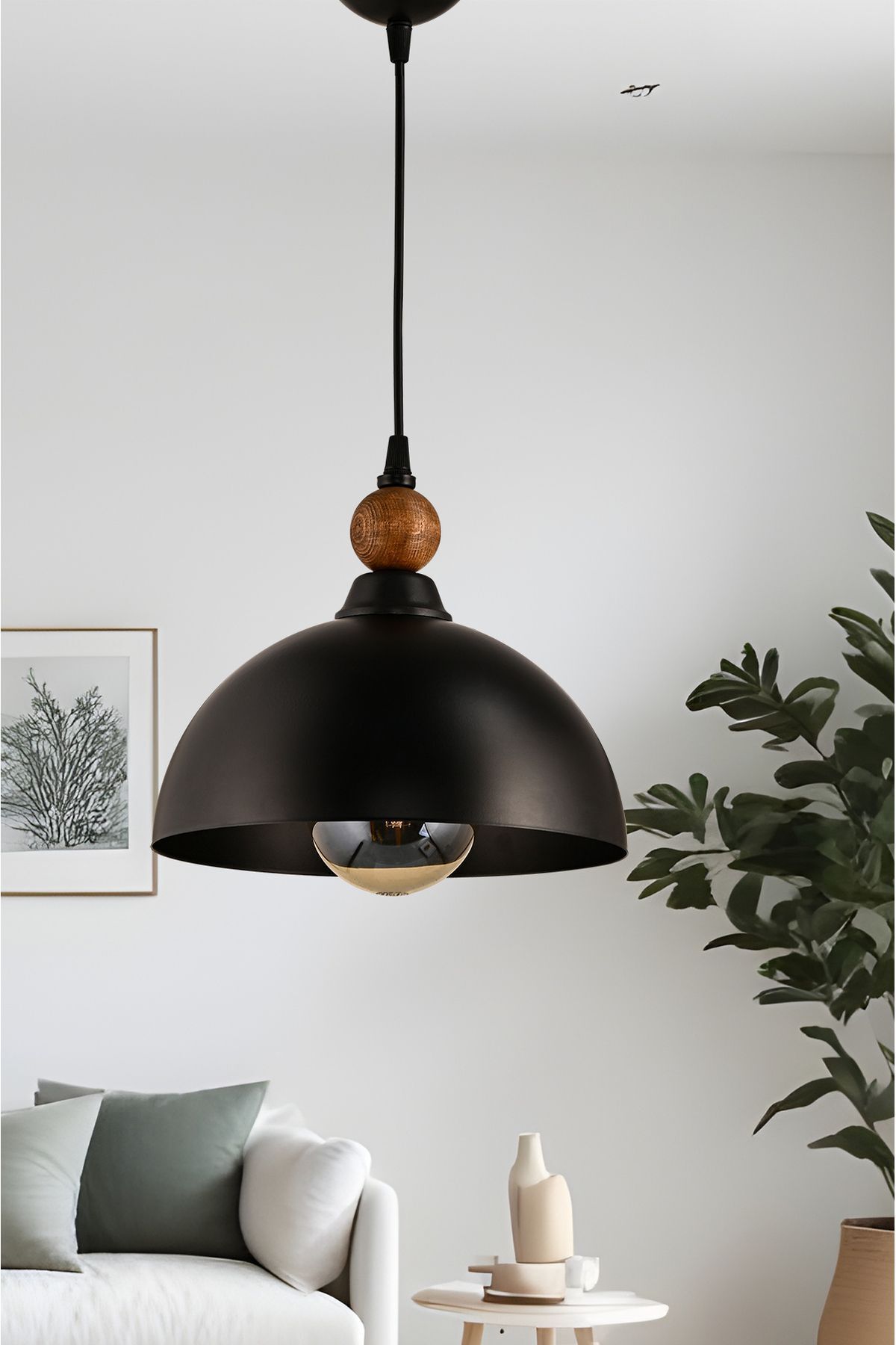 DEDE TEKLİ PİEDRA SIVAMA METAL SARKIT AVİZE SİYAH