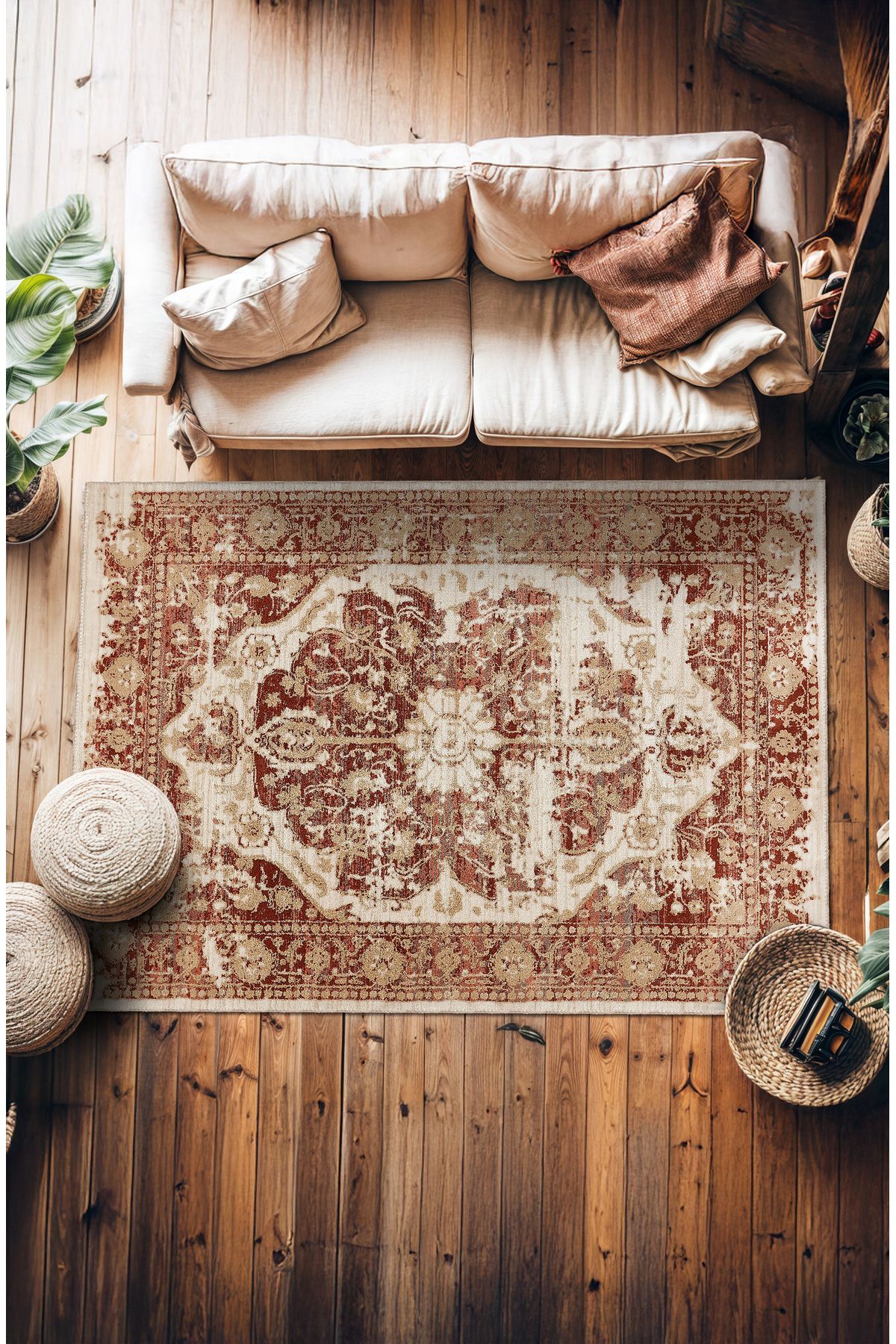 BigArts Home Makinede Yıkanabilir Kaymaz Taban Leke Tutmaz Vintage Salon Halısı Mutfak Halısı ve Yolluk