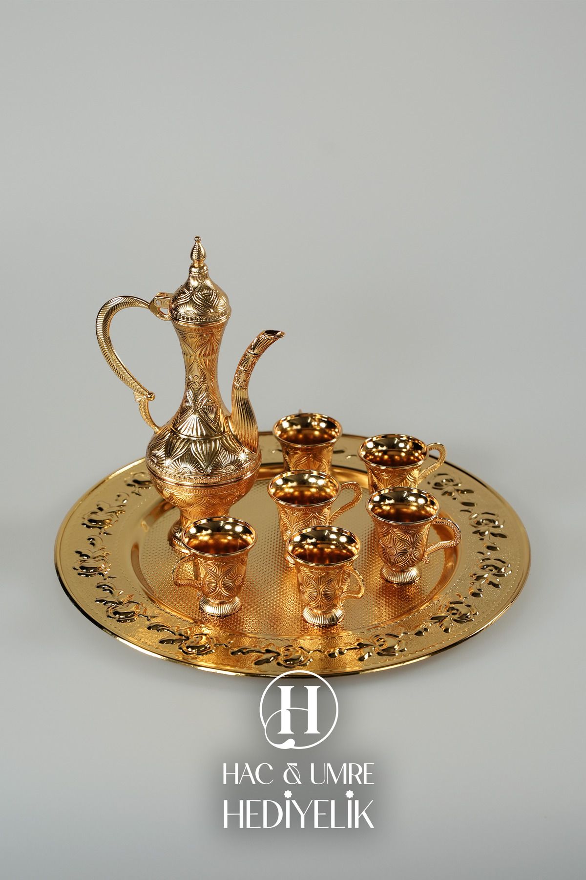 Hac Umre Hediyelik-Zemzem Team |   Gold Zemzem Presentation Set |   Zemzem Tray, Jug and Cup Set 6