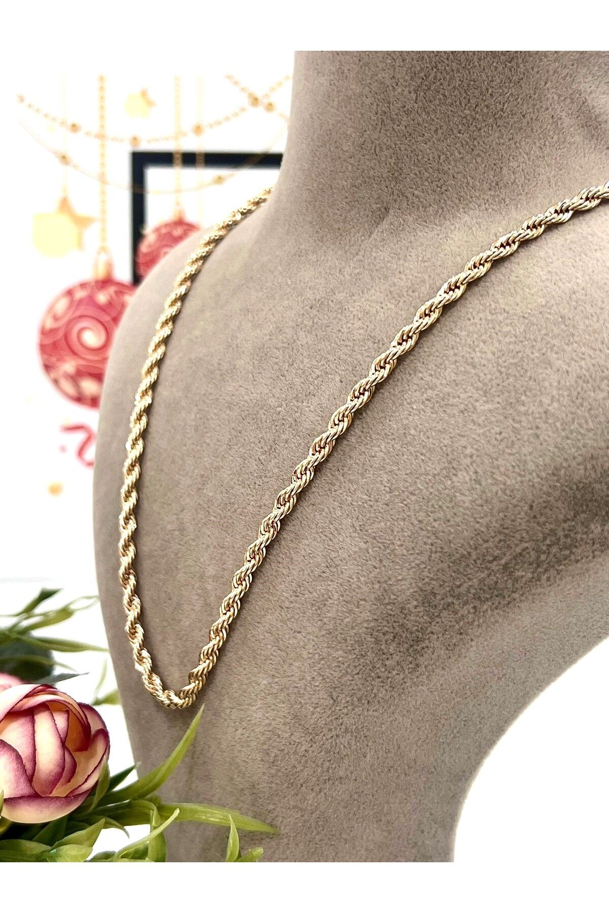 masal takı&aksesuar XUPING Çelik Gold 4 mm Burgu Kolye (18k Rose-50cm)