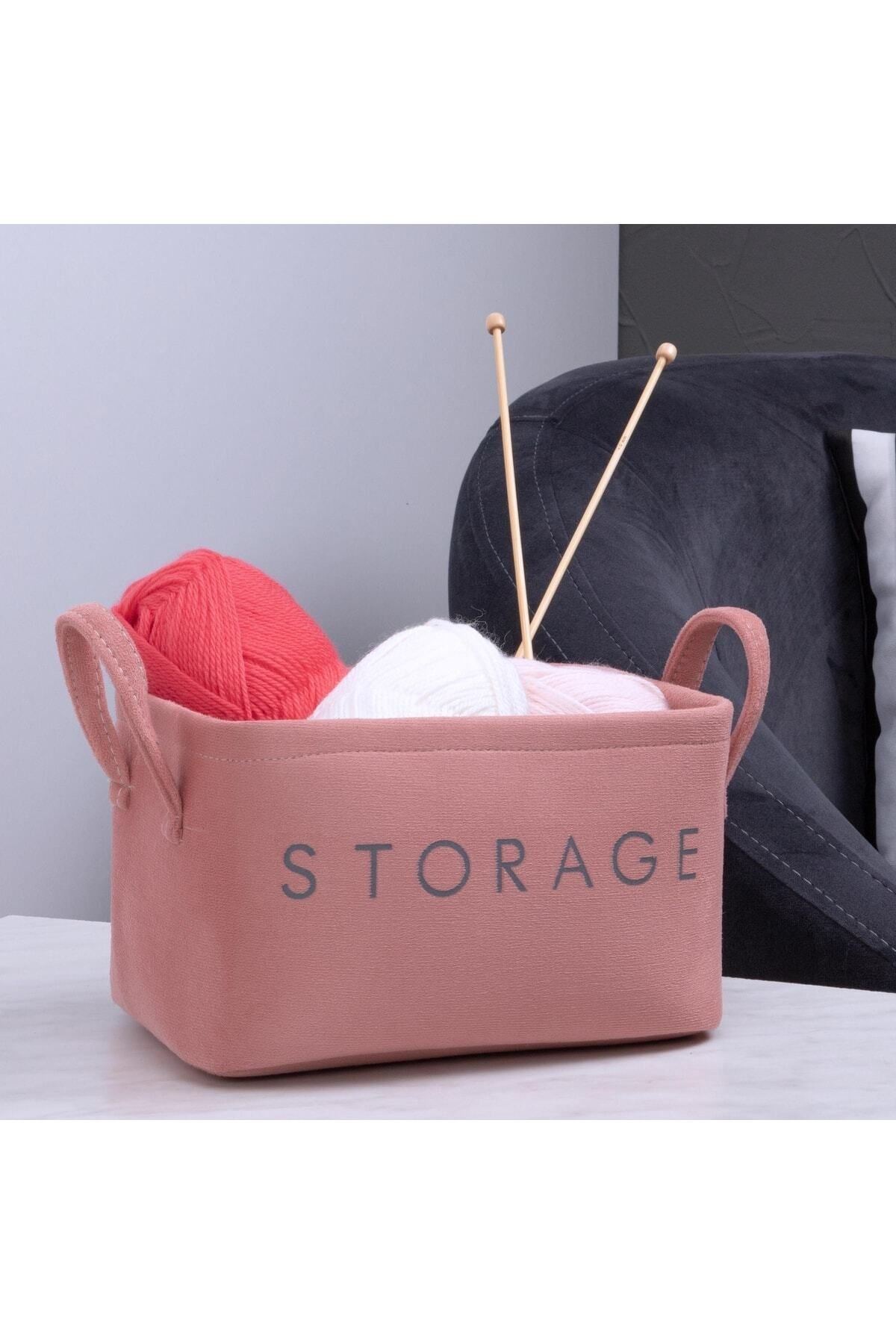 ziynet ticaret Simple Living Çok Amaçlı Dikdörtgen Sepet - Pudra - 17x24x14 Cm