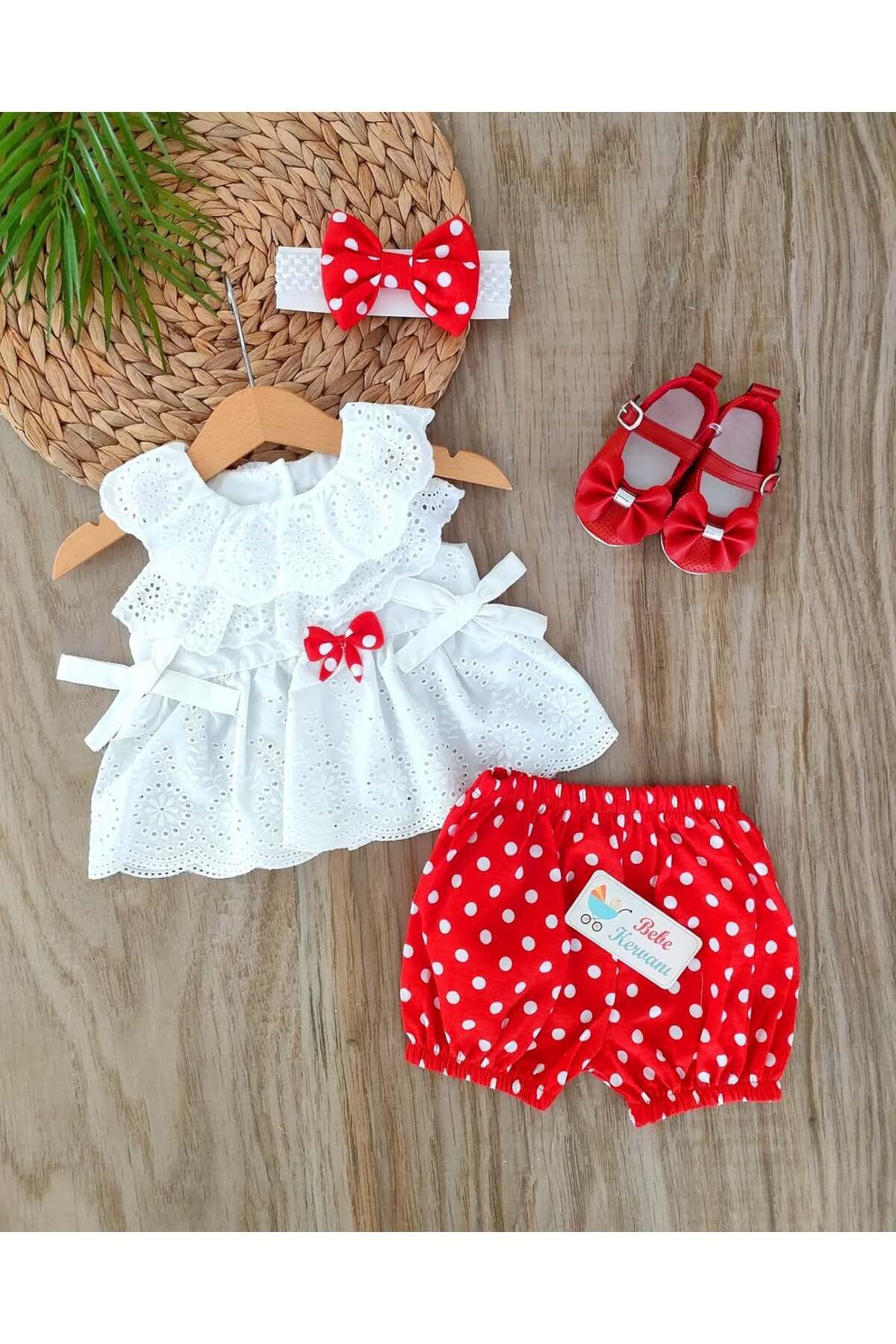 bebe kervanı Kız Bebek %100 Pamuklu Fisto Yakalı Babet Ayakkabılı Elbise Takım BBK1172