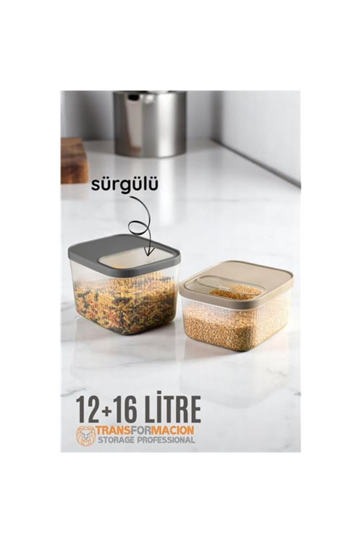 Pİ GLOBAL Modacar Erzak Bakliyat Kutusu Sürgülü Kapak Saklama Kabı 12 ve 16 Litre 2 li
