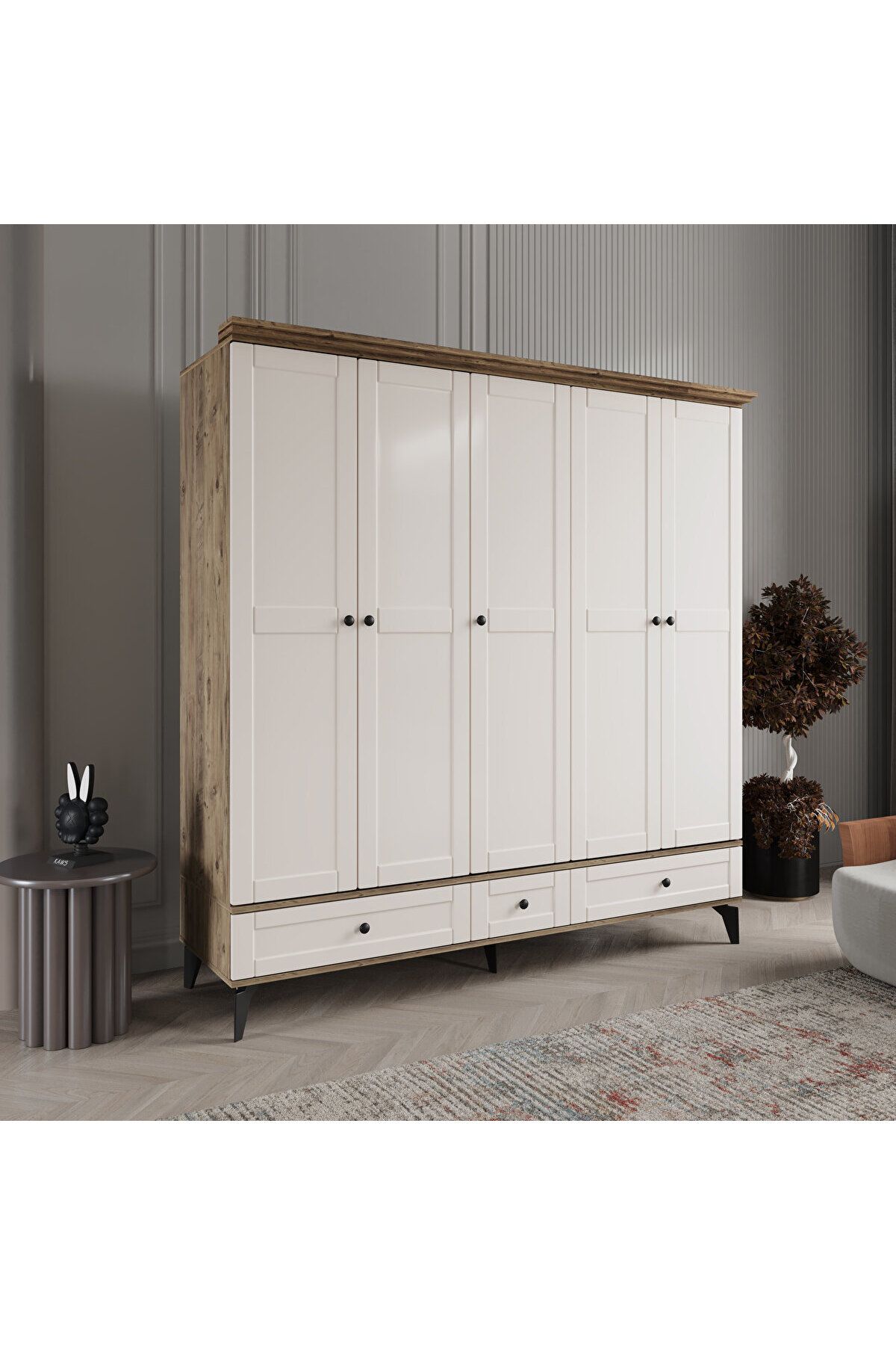 DRNHOME DALİ 5 KAPAKLI AYTAŞI GARDIROP TAMAMI MDF