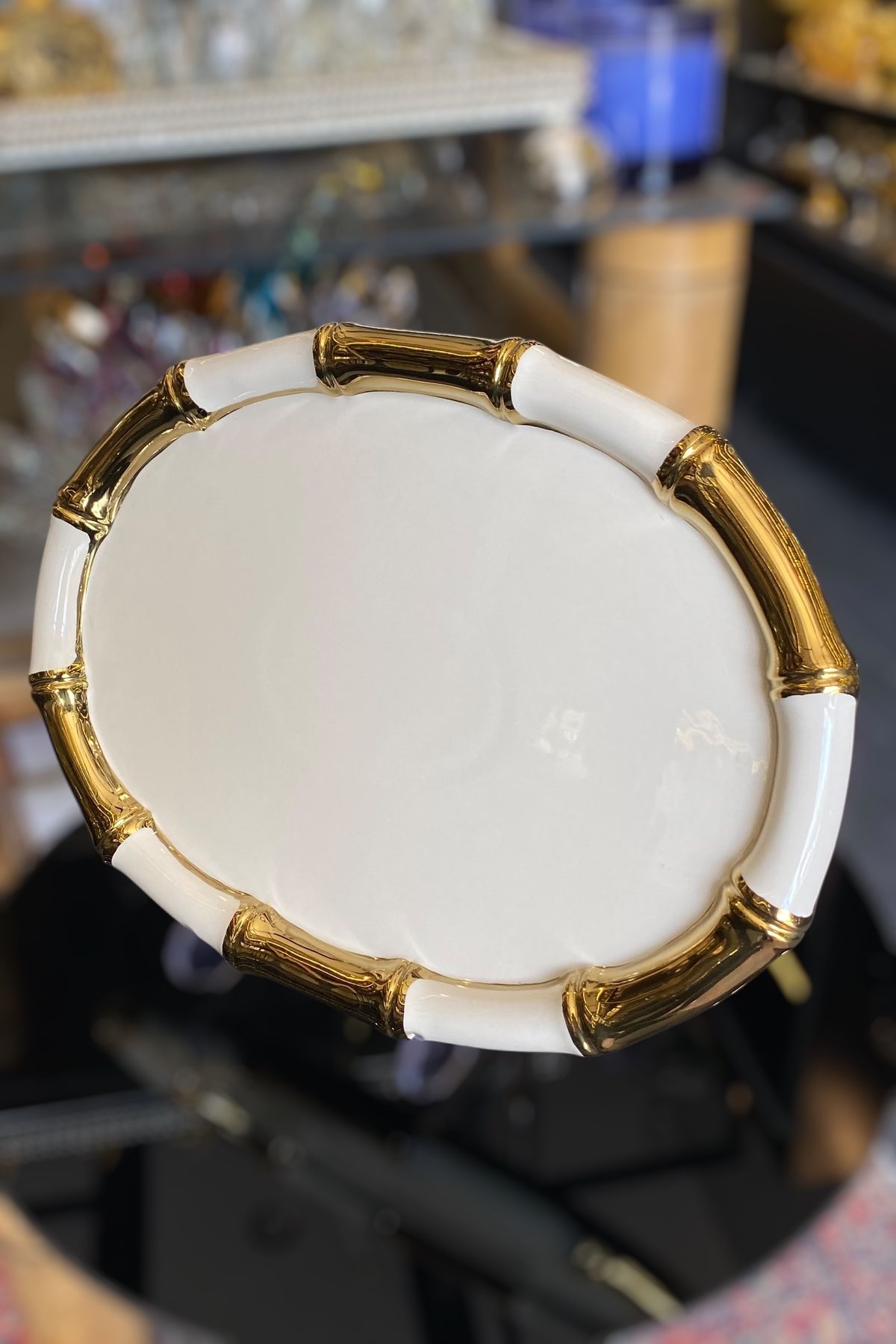 LEMİ DEKORASYON Gold Detaylı Porselen Bambu Sunumluk