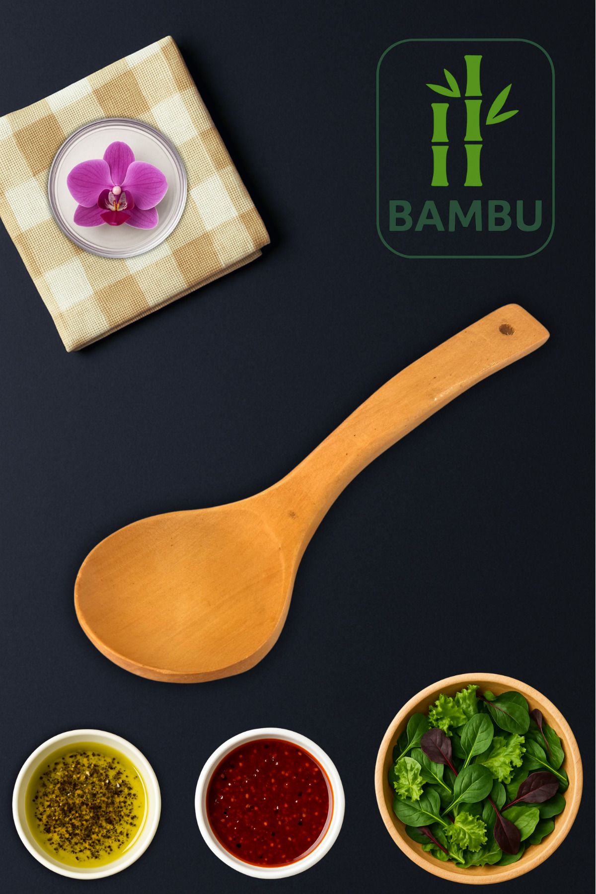 Ülgenev 1 Adet 26 Cm Vernikli Doğal Bambu Eğri Büyük Kaşık – Delikli, Ergonomik, Çizmez Ahşap Kaşık