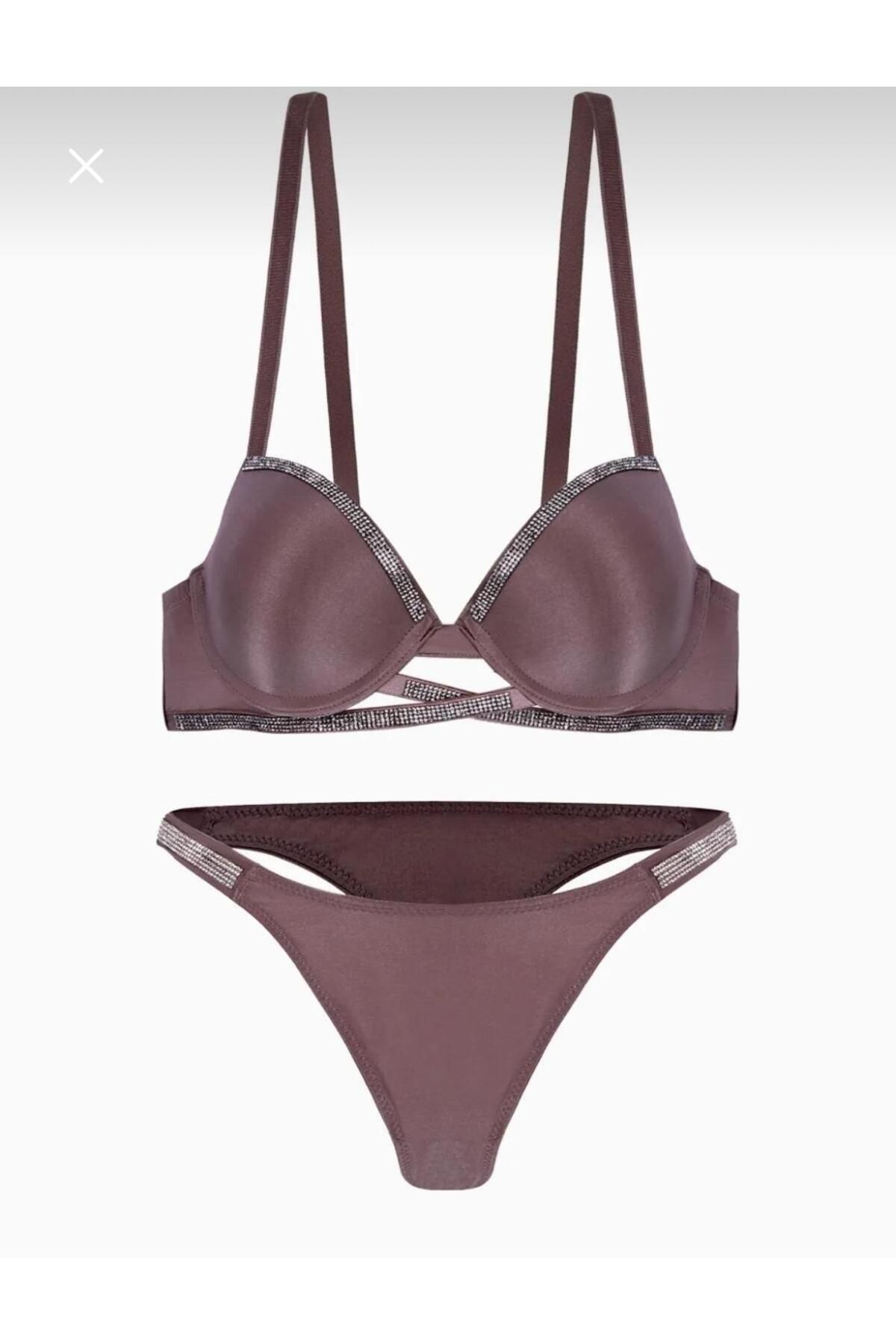 Gamze Day's Lingerie Noa Taş Şerit Detaylı Mikro Kumaş Dolgulu Iç Çamaşır Takımı