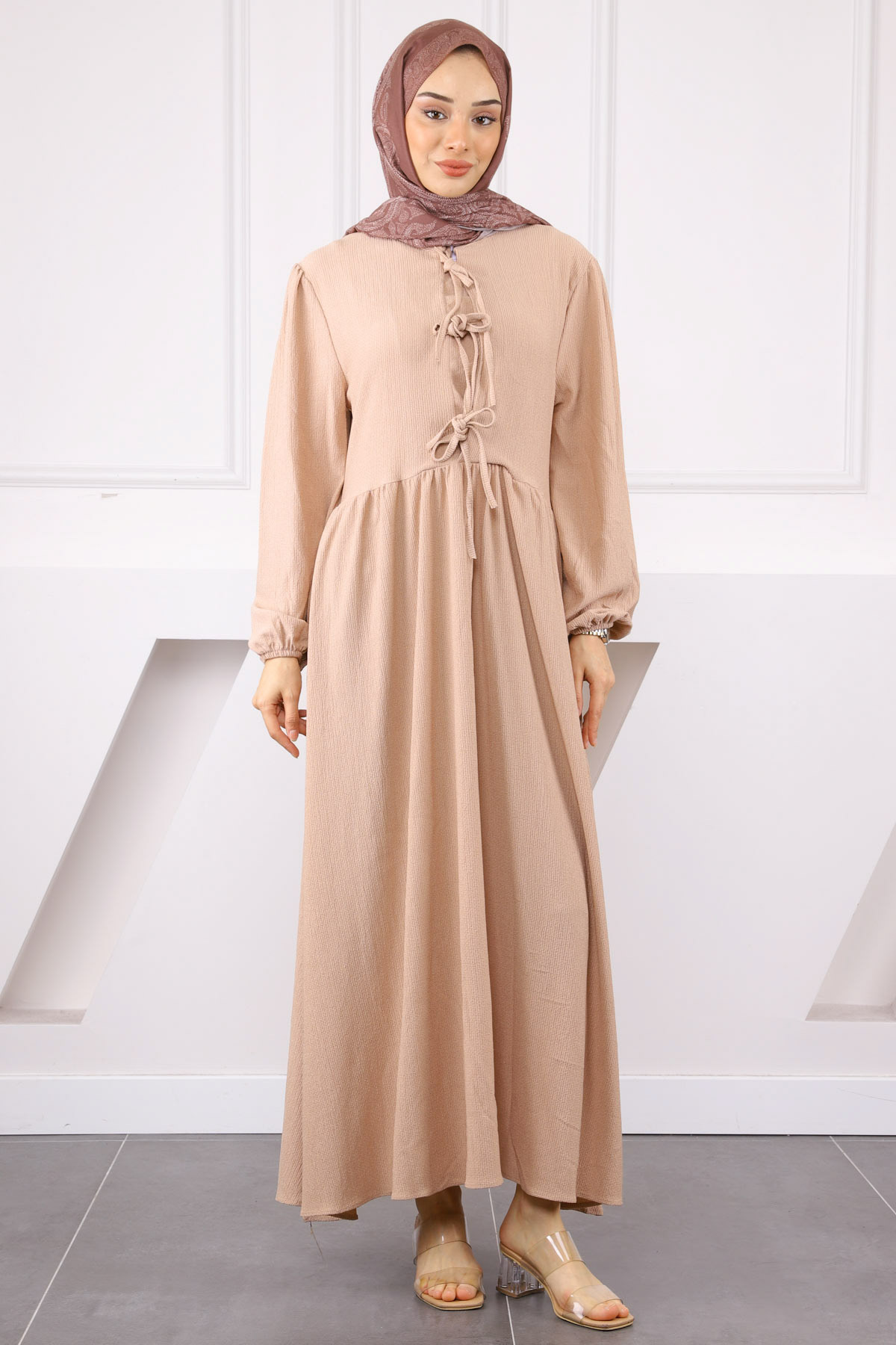 İmajButik-Rochie Wrap Wrap cu mâneci de nurcă și guler elastic 2