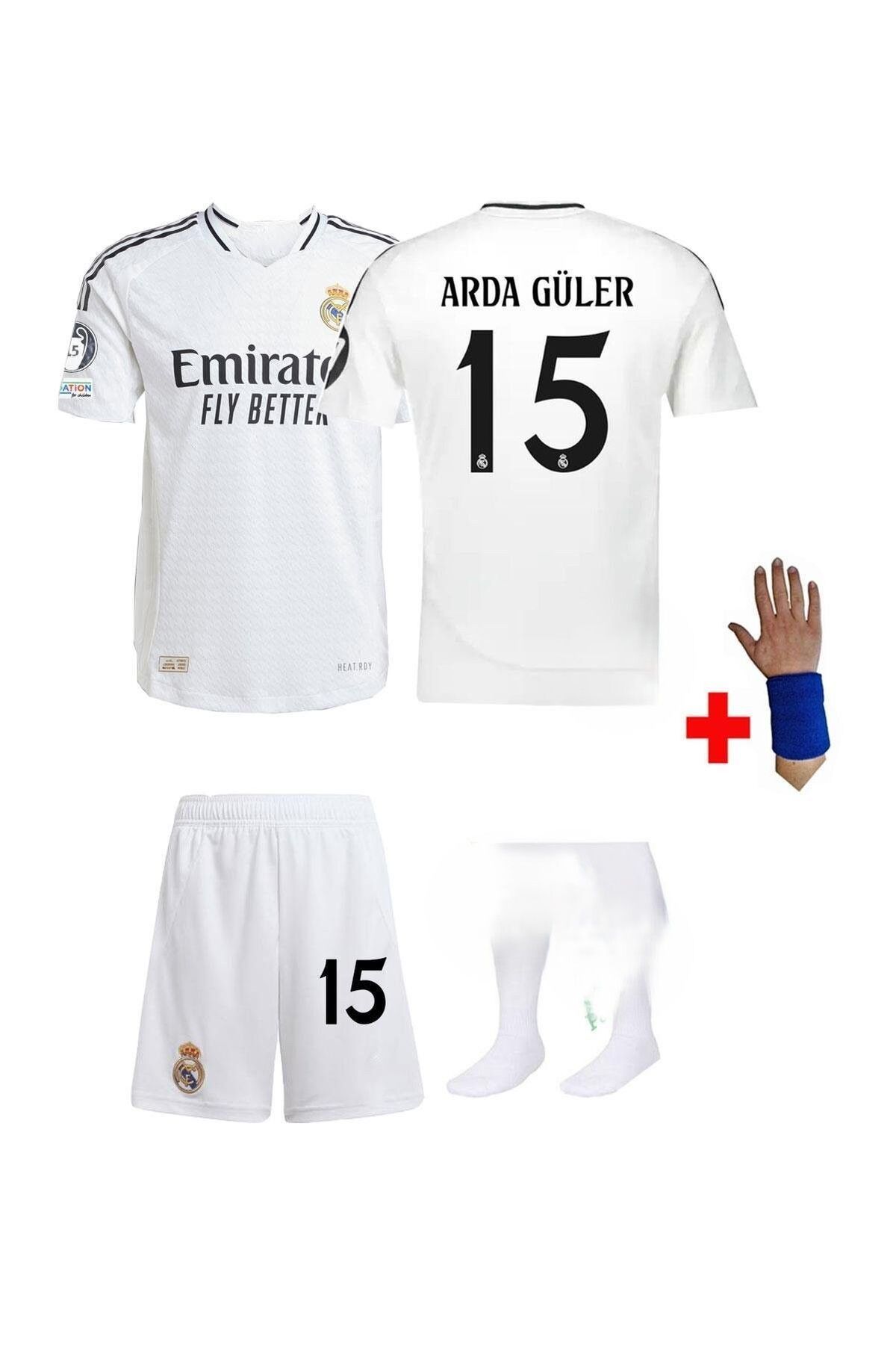 sinmm 2024-25 yeni sezon 'real madrid' (arda-güler) beyaz çocuk alt üst forma takım bileklik çorap hediye