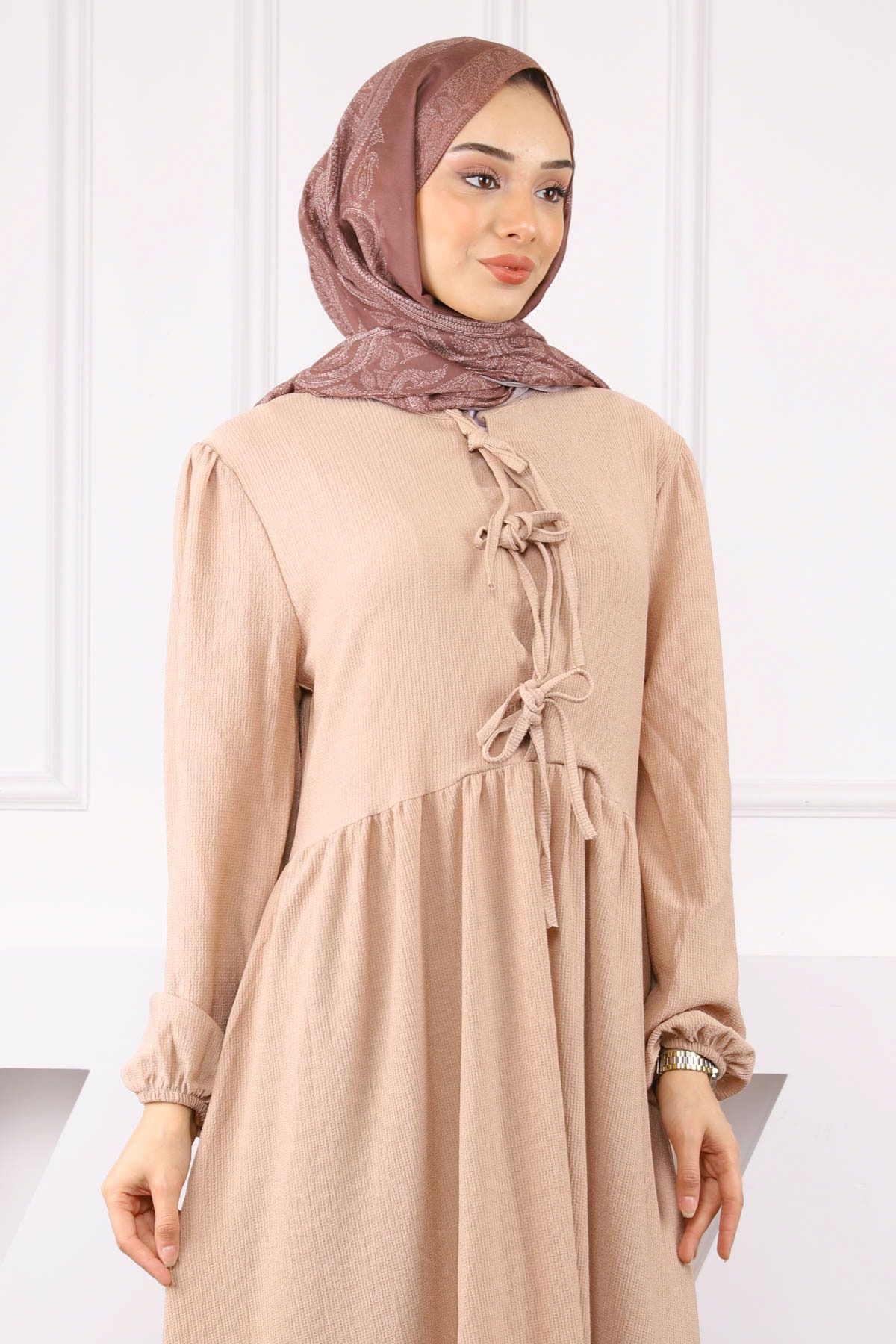 İmajButik-Rochie Wrap Wrap cu mâneci de nurcă și guler elastic 4