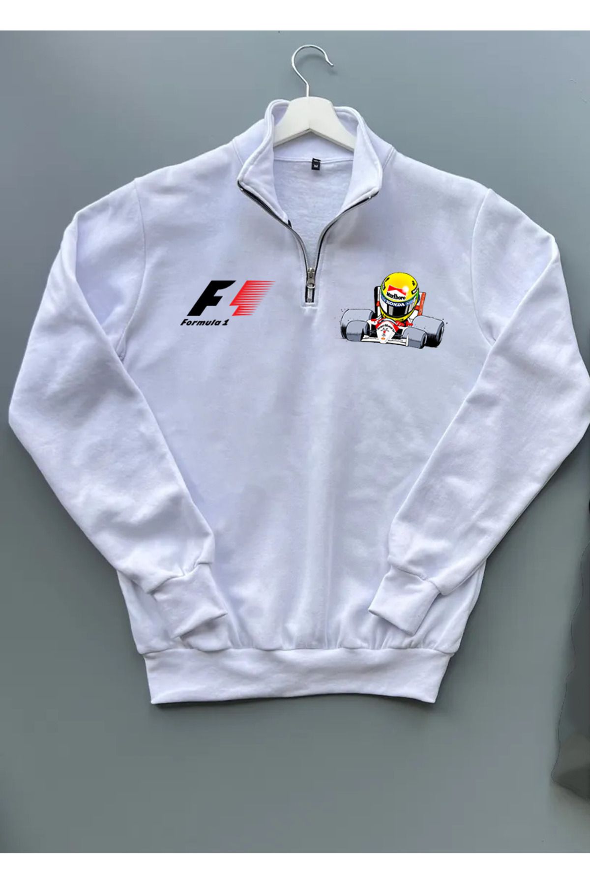 Pisa Art AYRTON SENNA EFSANE FORMULA 1 F1 ÖZEL TASARIM %100 PAMUK YARIM FERMUARLI SWEATSHİRT