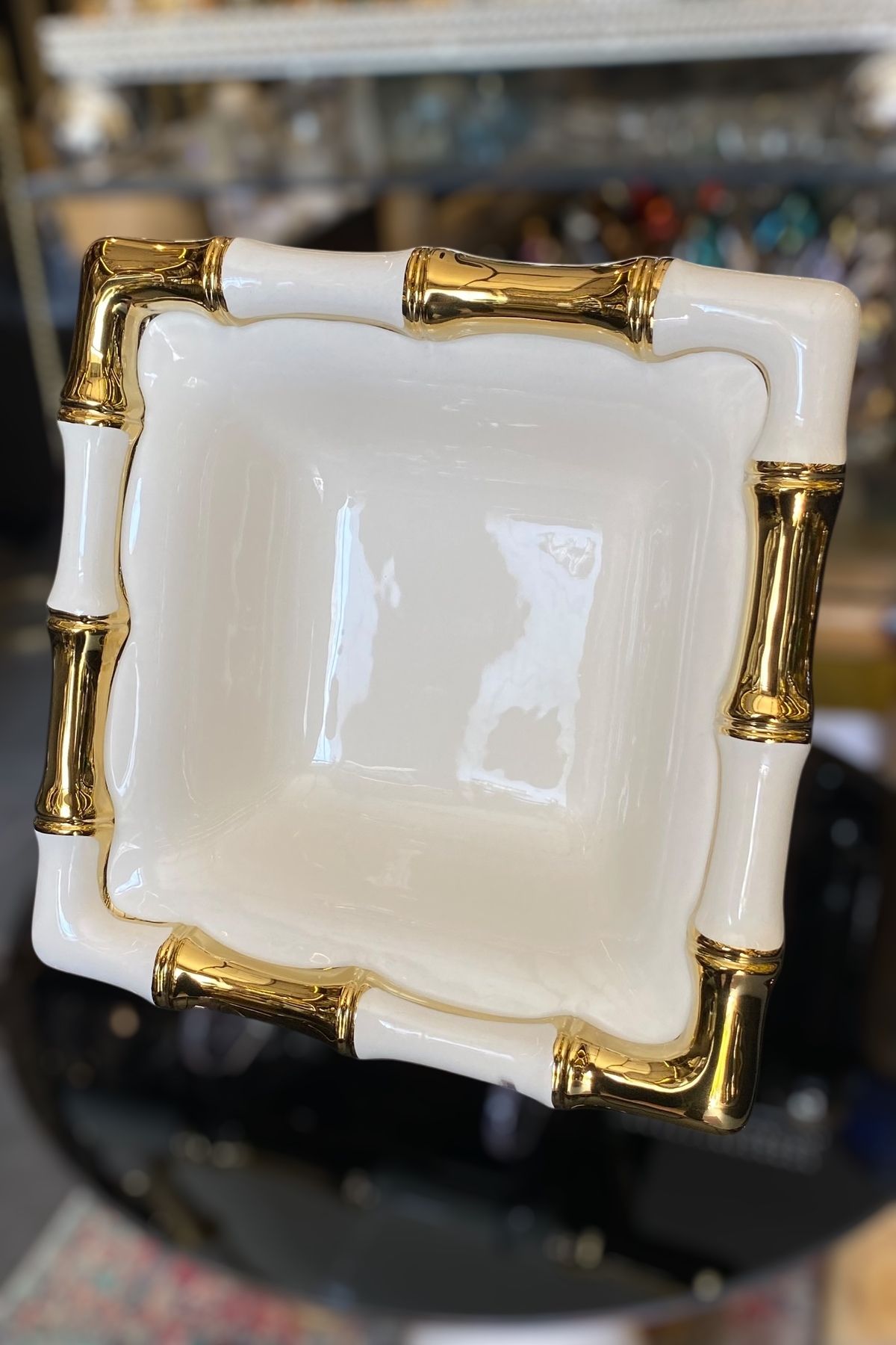 LEMİ DEKORASYON Gold Detaylı Porselen Bambu Sunumluk