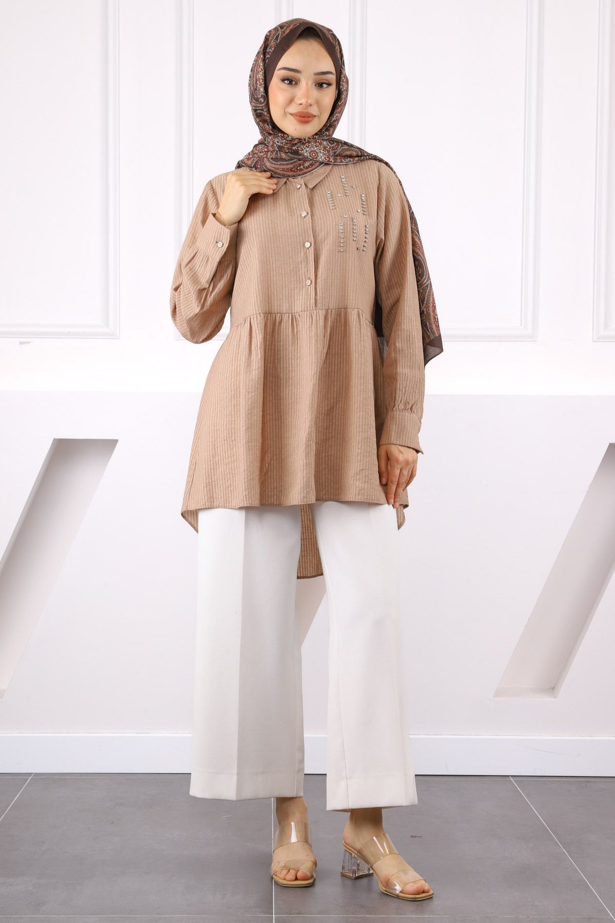 İmajButik Vizon Taş Detaylı Tunik