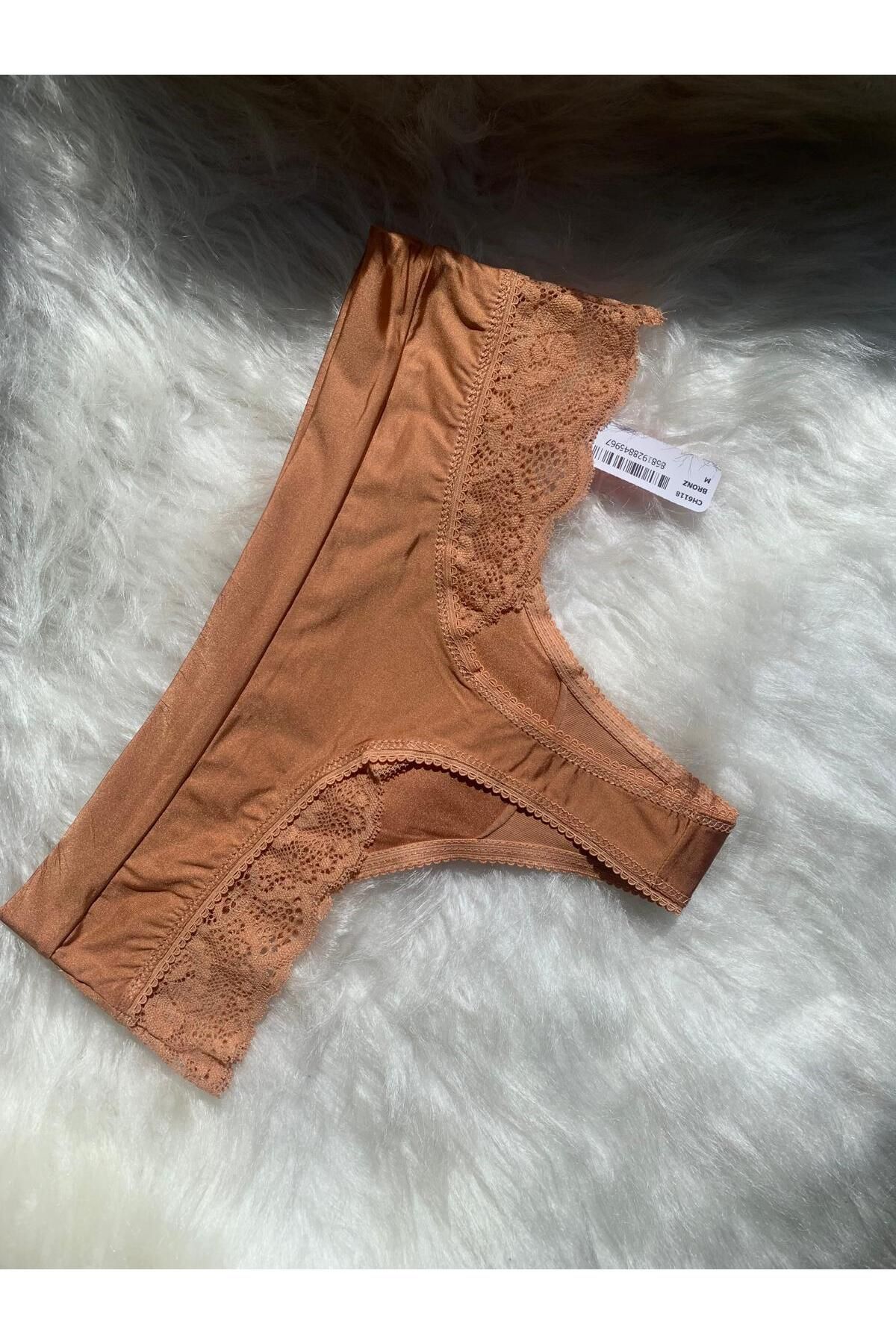 Gizliz Kadın Bronz Renk Saten Tanga Külot