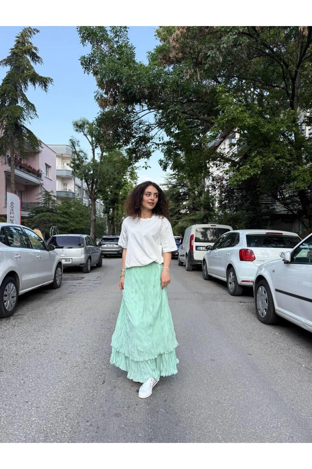 Betül Nayir Kırışık Pileli Etek -Su Yeşili