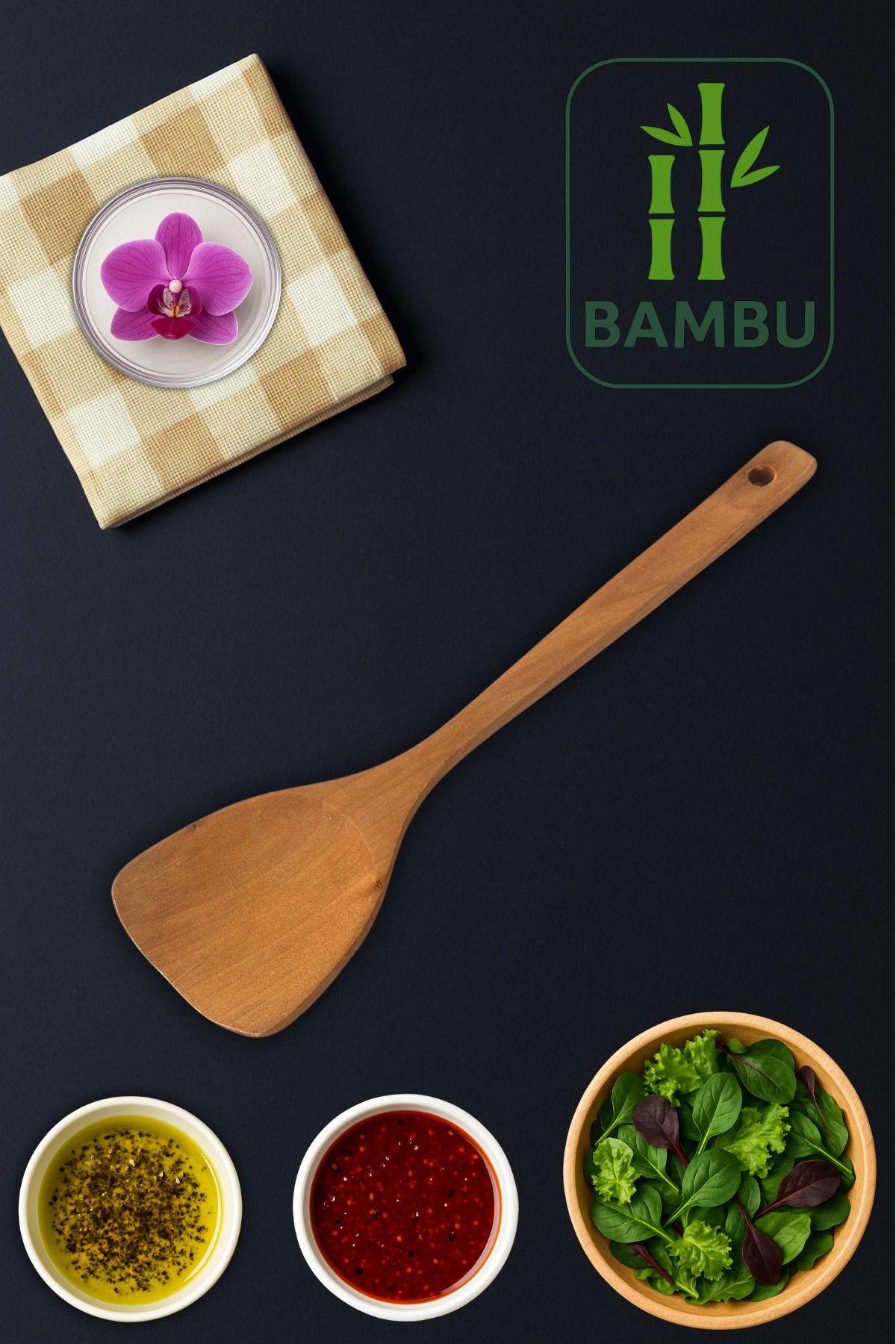 Ülgenev 1 Adet 30 Cm Vernikli Doğal Bambu Spatula – Tava Dostu, Ergonomik ve Dayanıklı