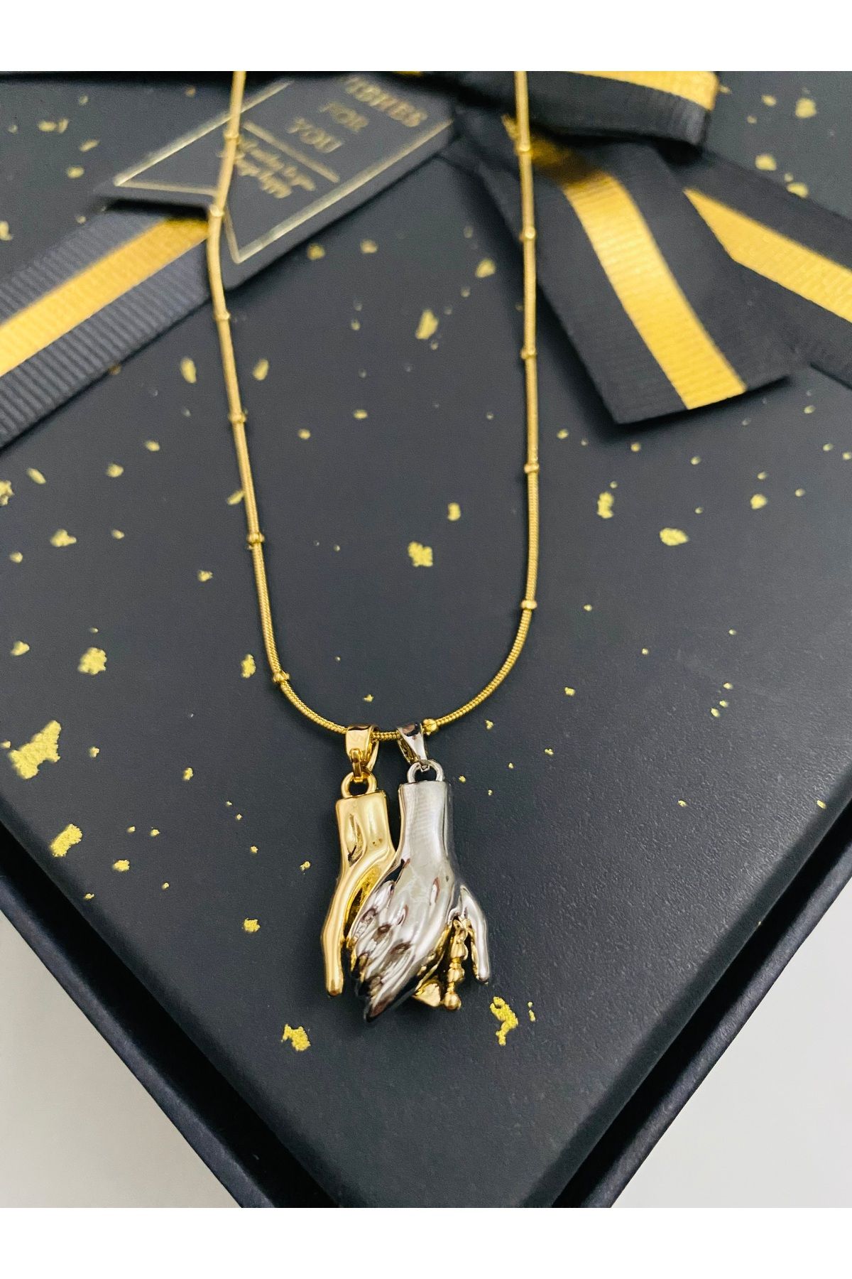asem jewelry ALTIN VE GÜMÜŞ RENK EL ELE ÇELİK KOLYE