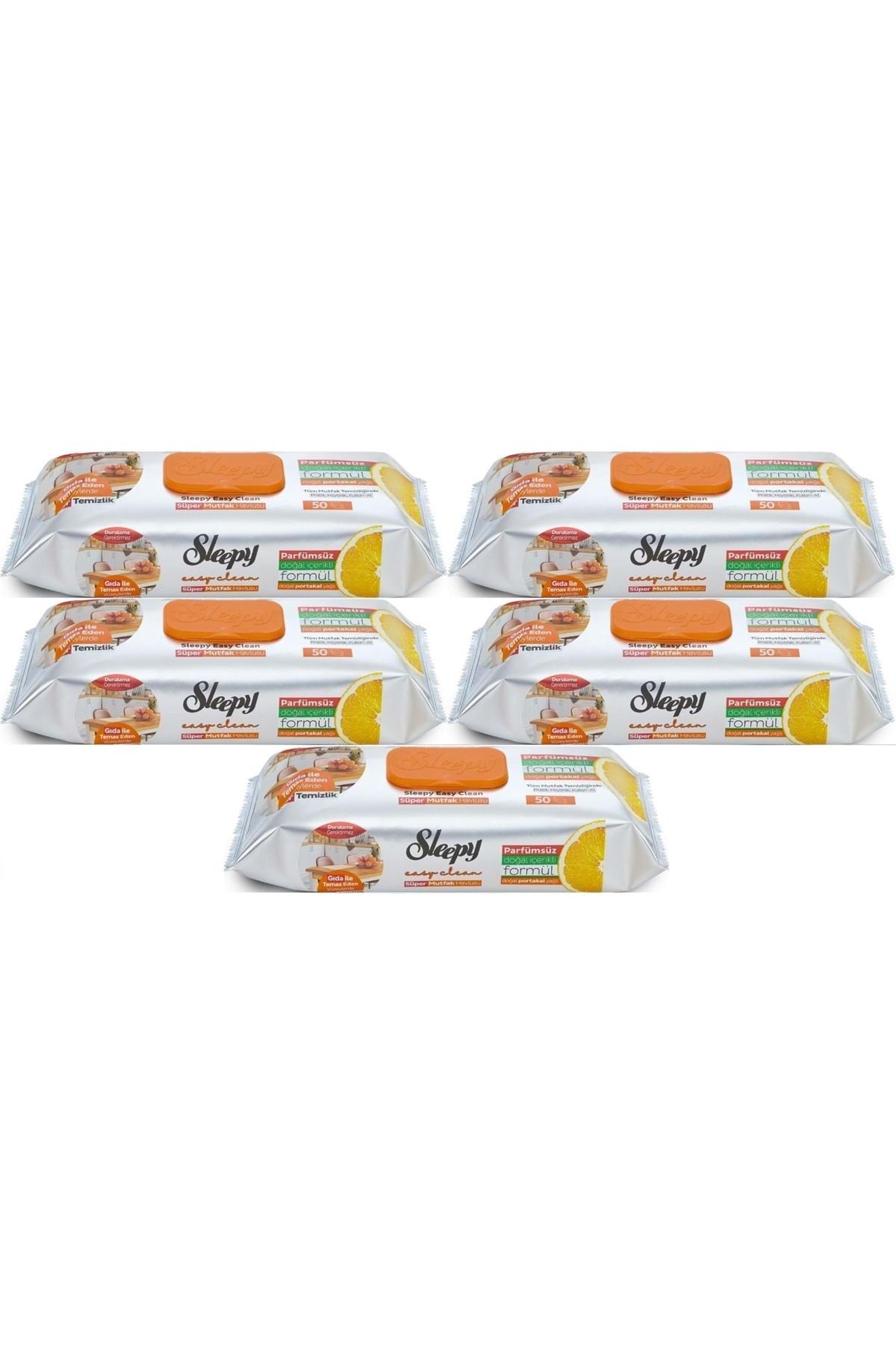 Sleepy Easy Clean Yüzey Temizlik Mutfak Havlusu -Mendili 50 Yaprak Portakal Yağlı (5Li Set) 250Yprk