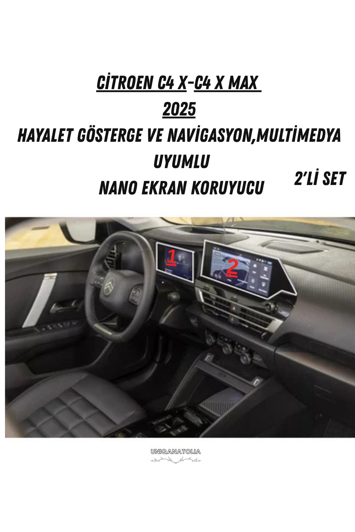 UniqAnatolia Citroen C4 X-C4 X Max 2025 Hayalet Gösterge ve Navigasyon Multimedya Uyumlu Set Nano Ekran Koruyucu