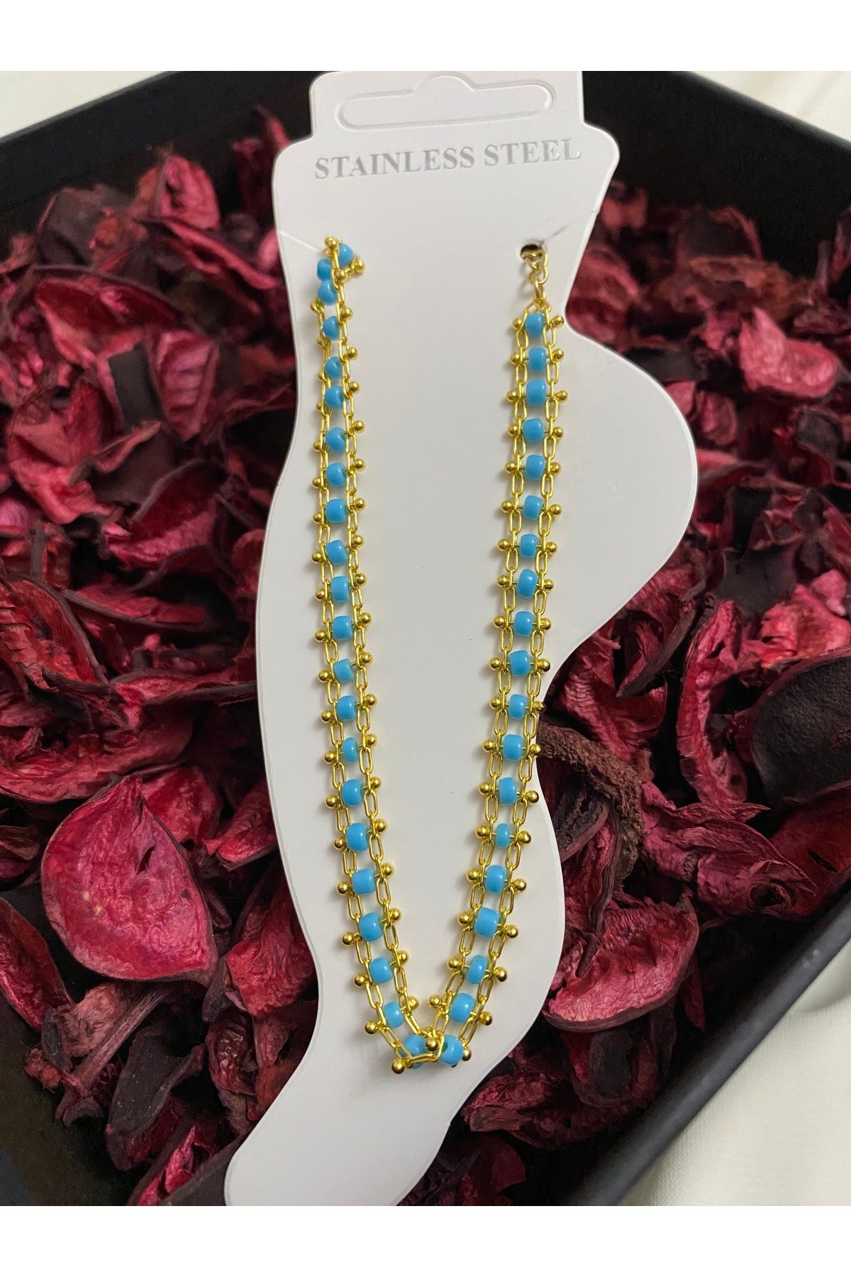 asem jewelry TREND MAVİ BONCUK DETAYLI ÇELİK HALHAL