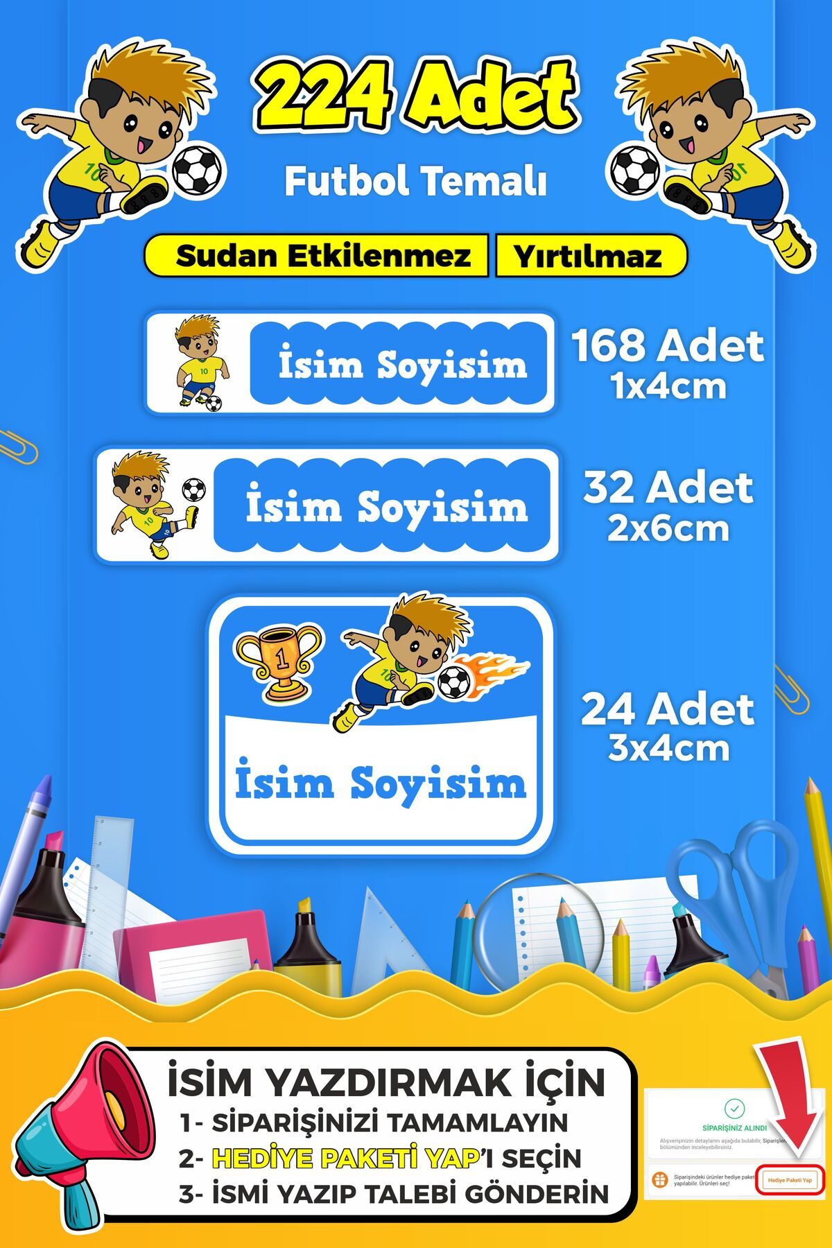 SB store Futbol Temalı Okul Kreş Kişiye Özel İsim Etiket Seti - Model 288