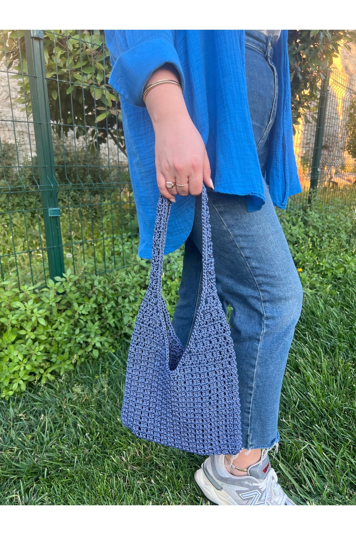 GÖKÇEBUTİKS Yazlık El Örgüsü Mavi Renk El Çantası