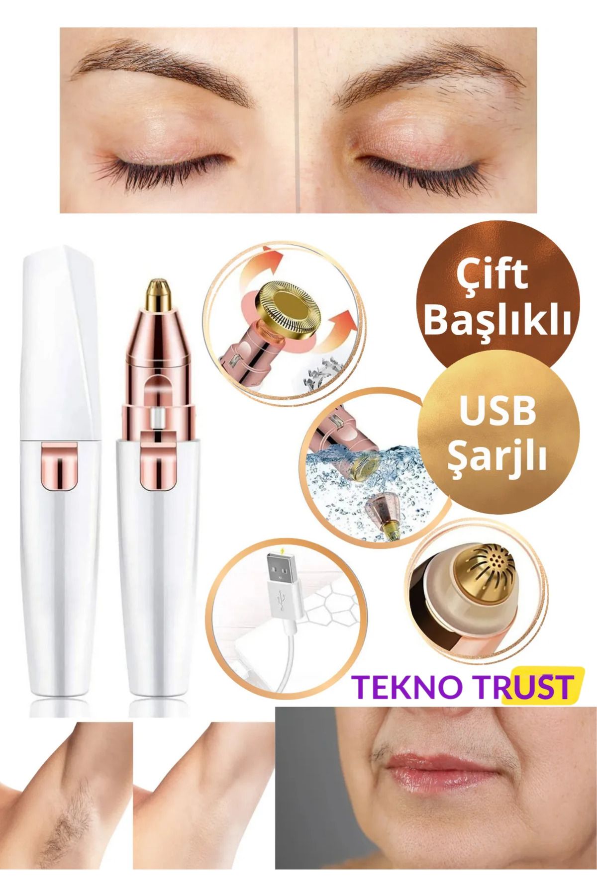 teknotrust Hızlı Kıl Kaş Bıyık Tüy Alma Aleti- Epilasyon Şarjlı Cımbız -Kaş Bıyık Alma Epilatörü -Yüz Epilatör